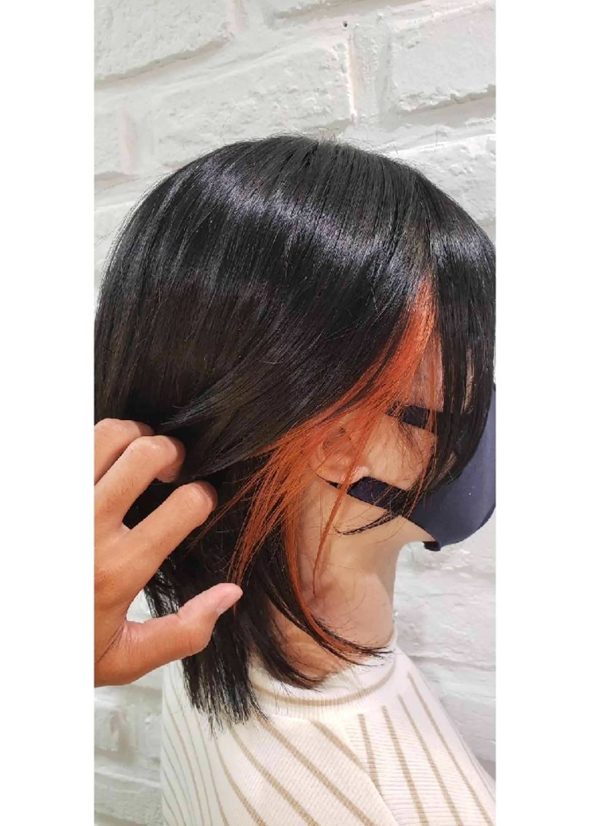 ミディアム カラー ブリーチ インナーカラー オレンジ 染野 匠のヘアスタイル