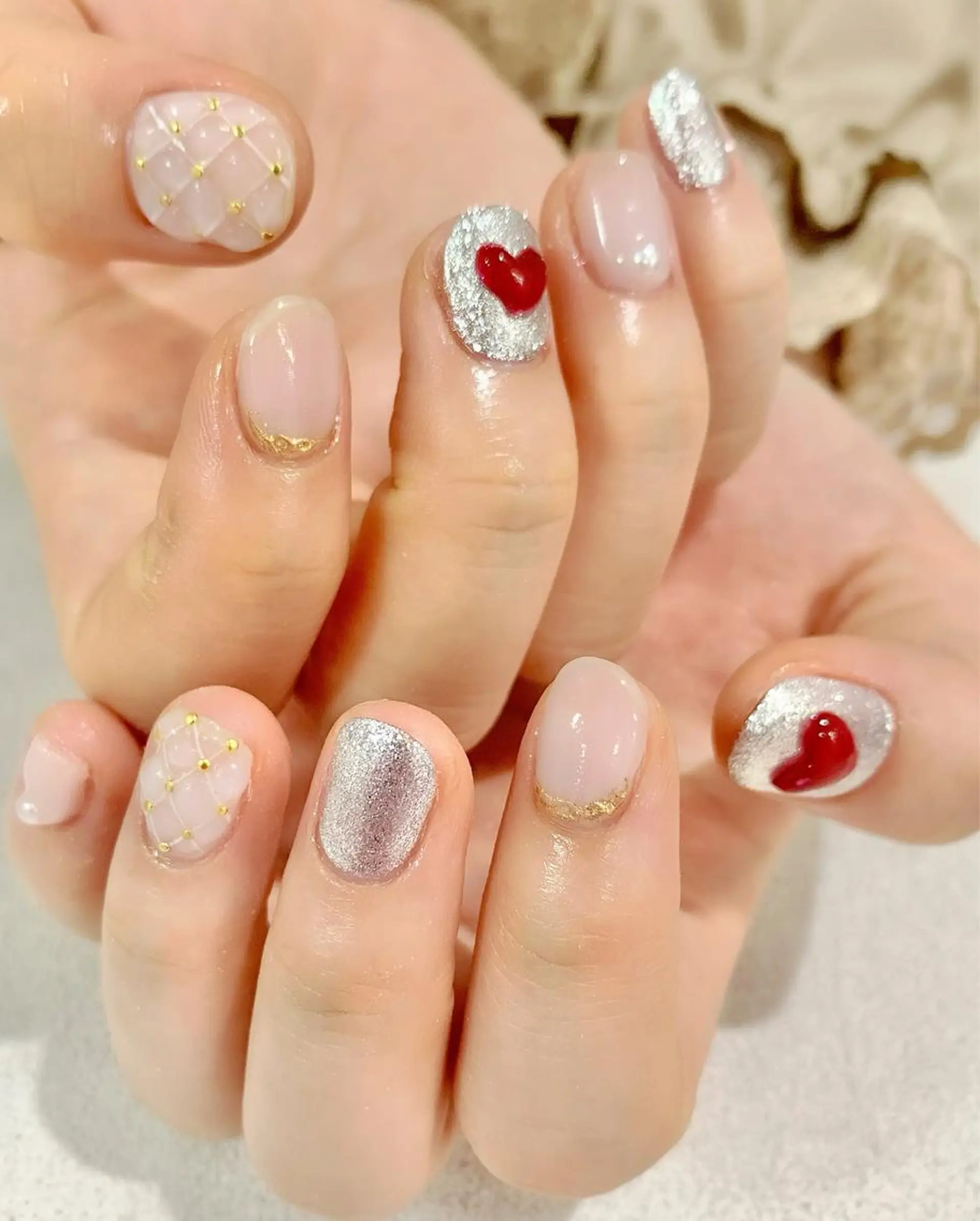 ネイル クリアネイル ハート キラキラネイル 韓国ネイル ミラーネイル ハンドネイル Nail Salon　Ｋのネイルデザイン