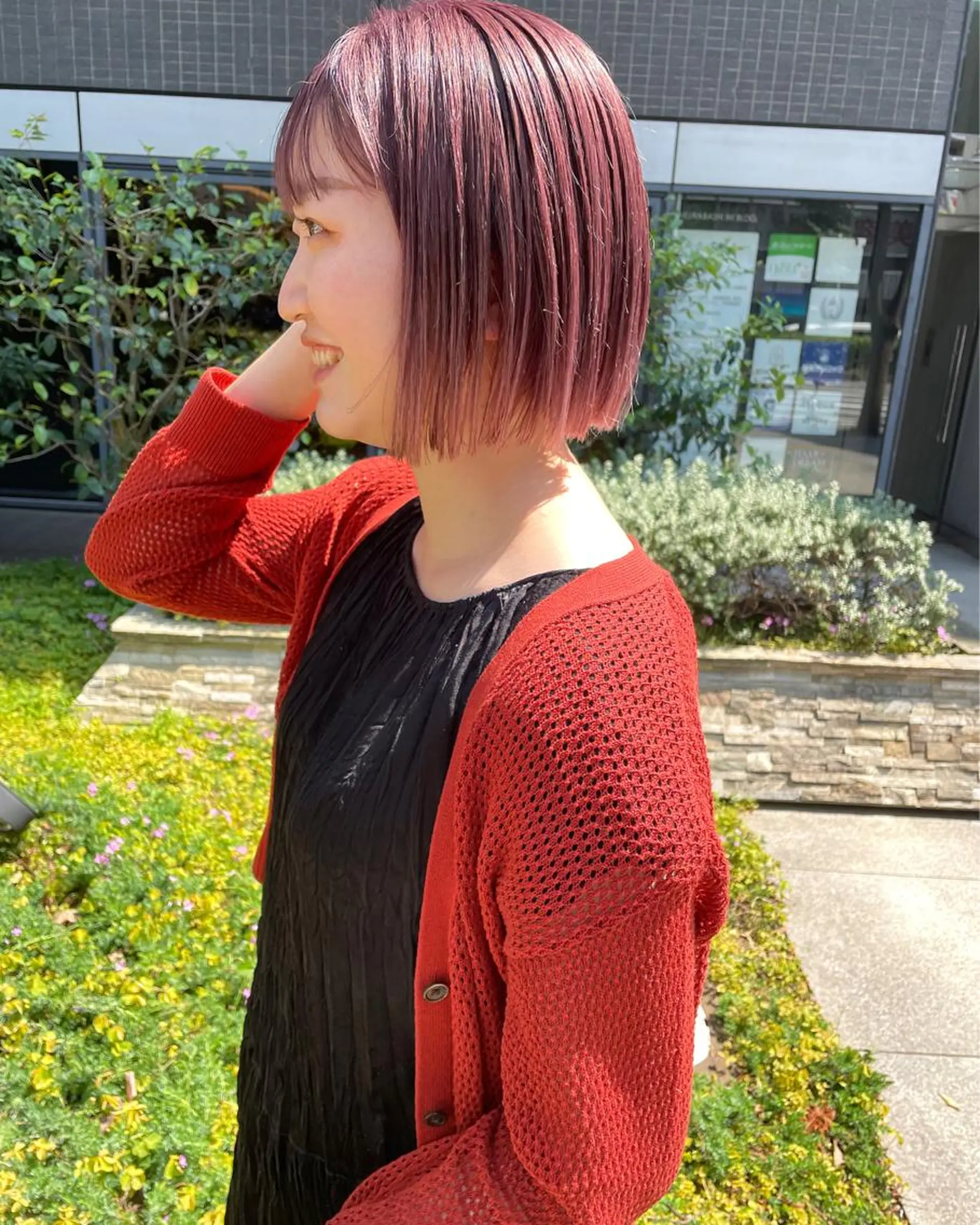 ミディアム カラー パーマ ヘアアレンジ メンズ キッズ ネイル マツエク・マツパ アイブロウ ピンクカラー カラーマツエク ピンク カット ヘアカラー トリートメント tatsumi/ボブ ウルフ/レイヤーのヘアスタイル