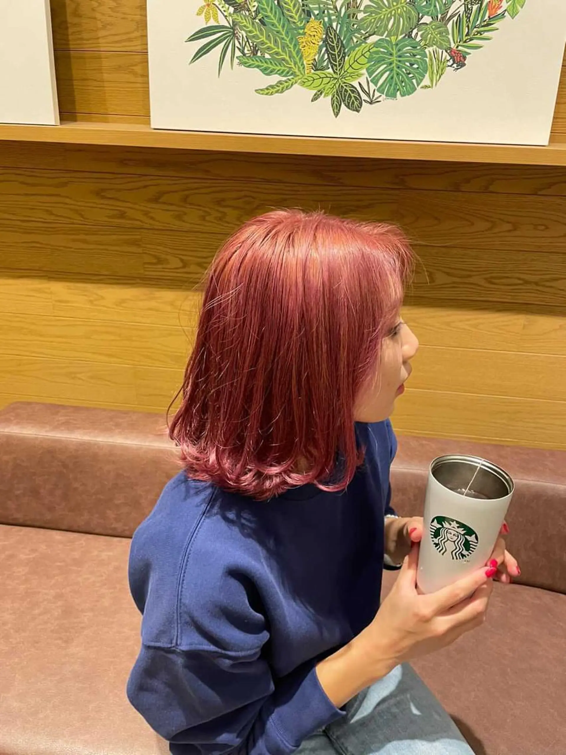 ミディアム カラー ブリーチ オレンジ ピンクカラー sugino miyuuのヘアスタイル