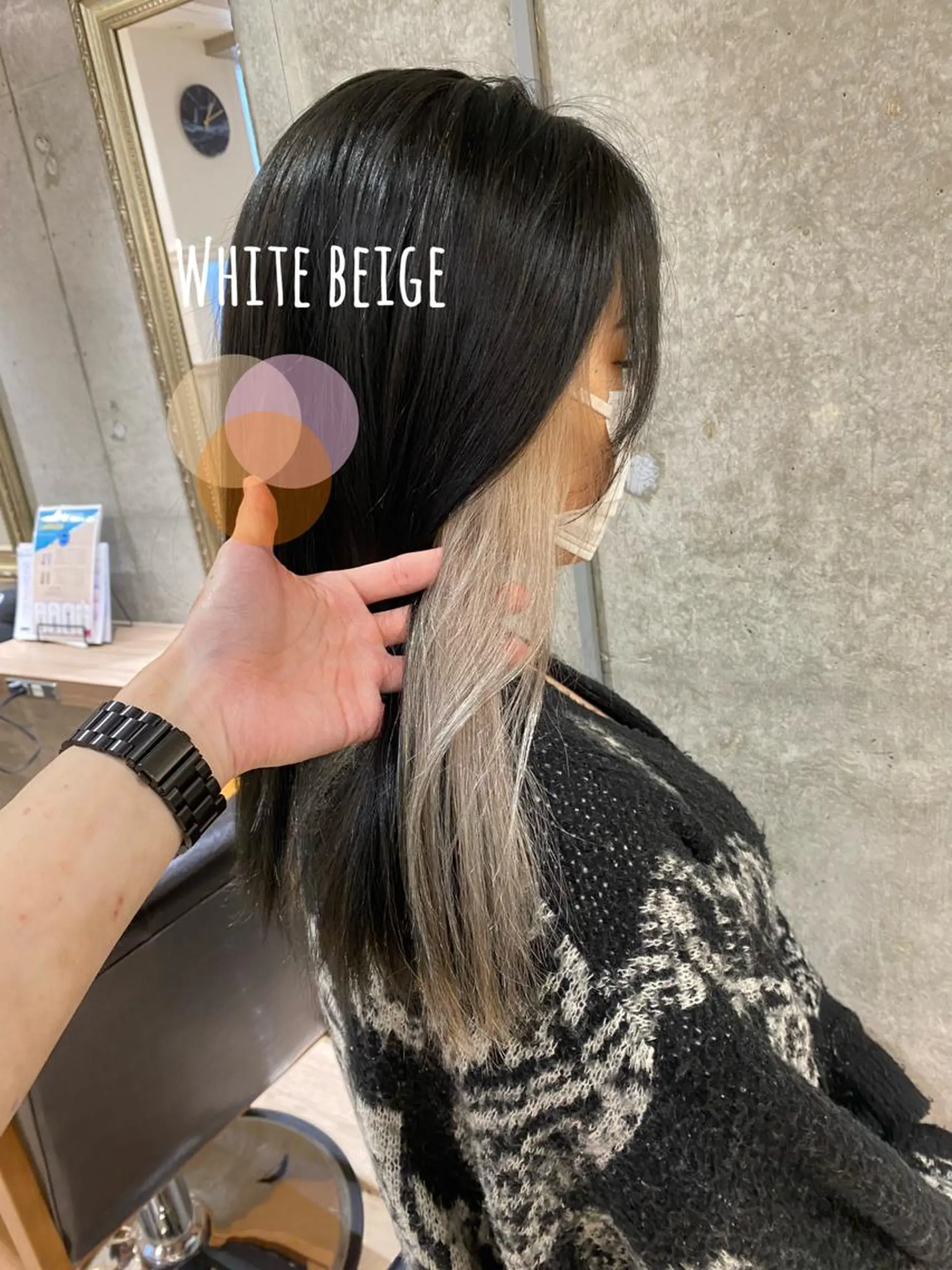 セミロング カラー ベージュカラー ブリーチ ホワイトベージュ 齋藤 椋哉のヘアスタイル