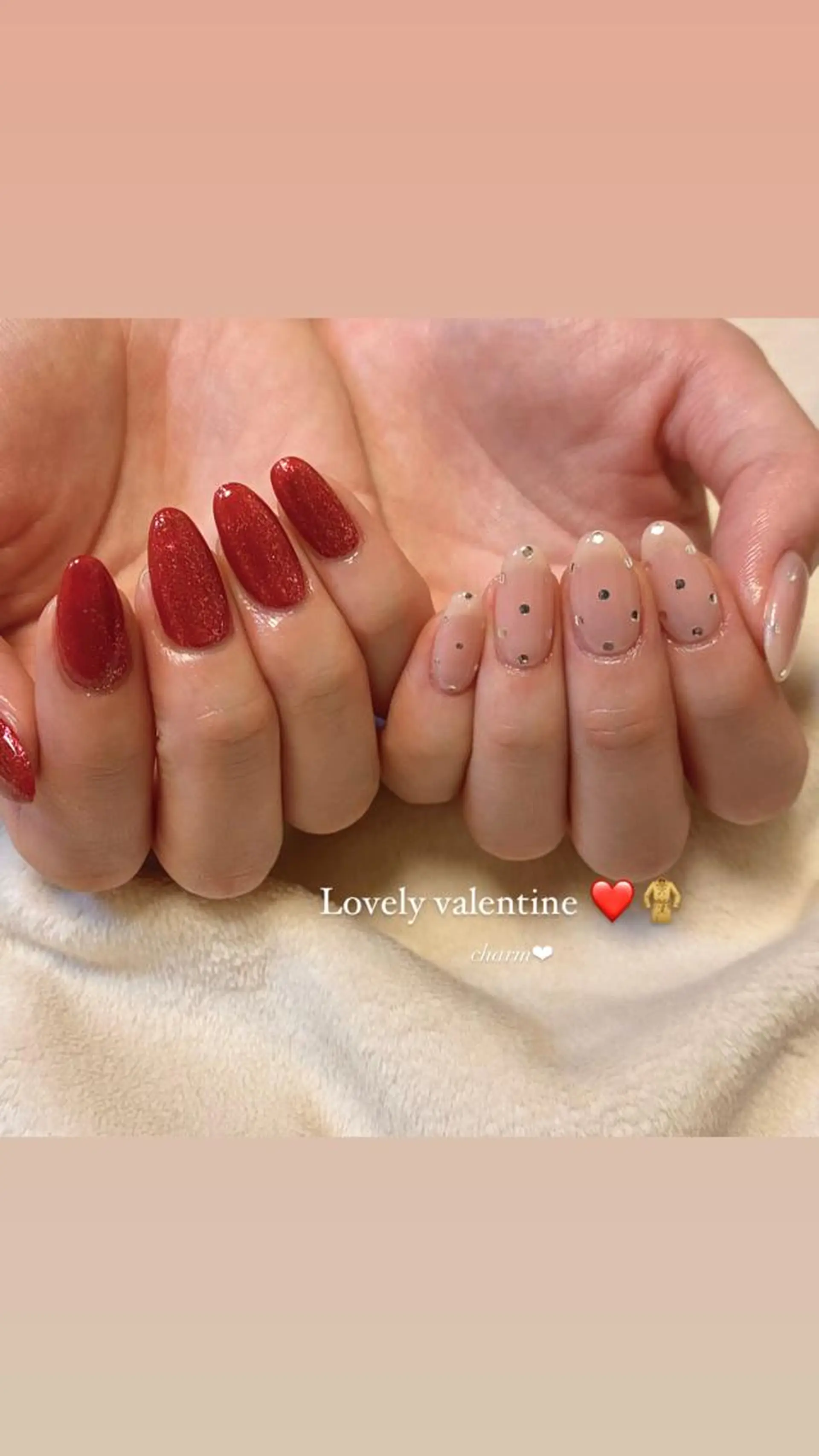 ネイル ドット 赤色 シンプルネイル バレンタイン ハンドネイル nail salon charmのネイルデザイン