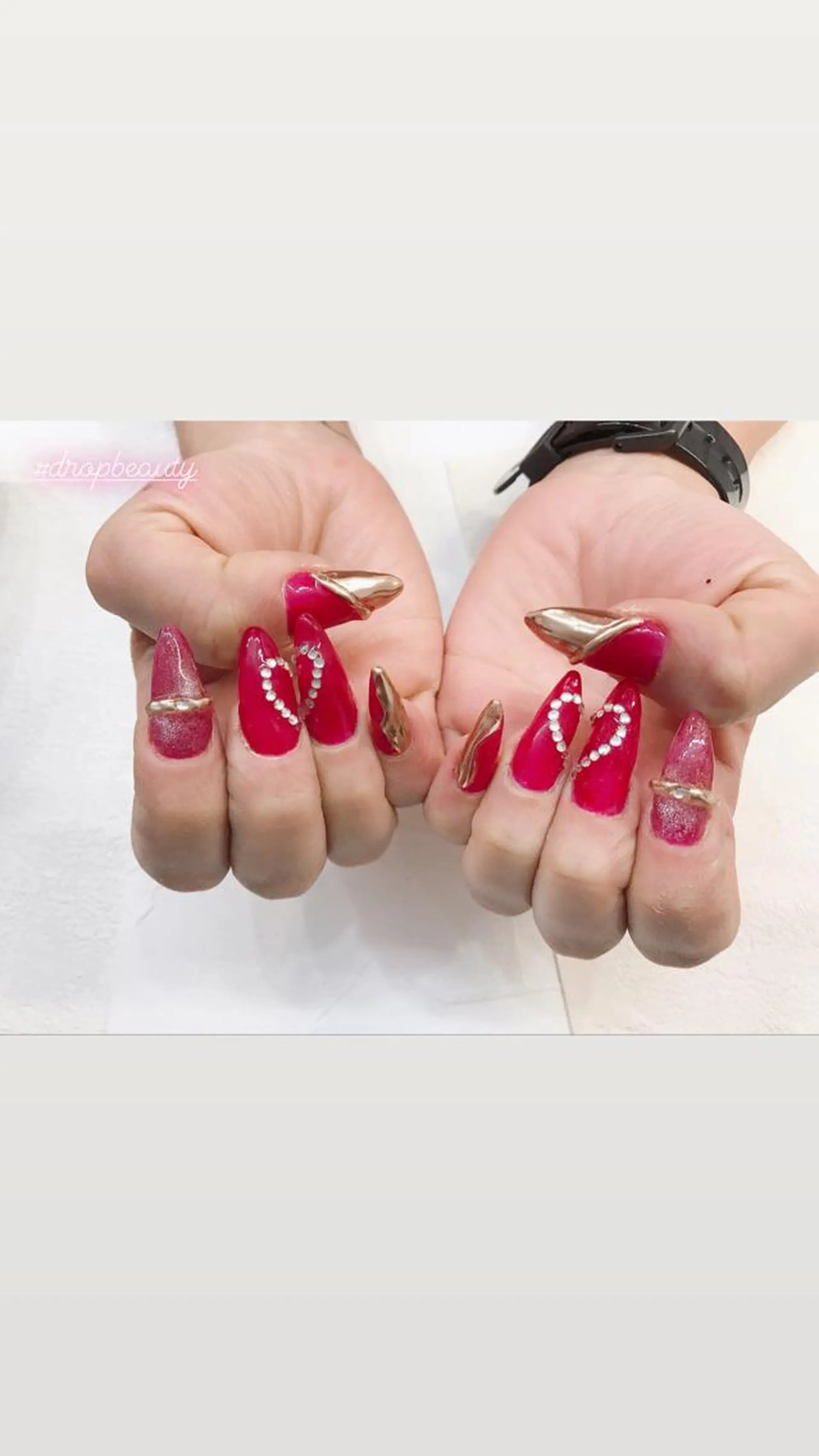 ネイル 長さ出し ハート 赤色 バレンタイン ネイリストアカデミー 田中のネイルデザイン