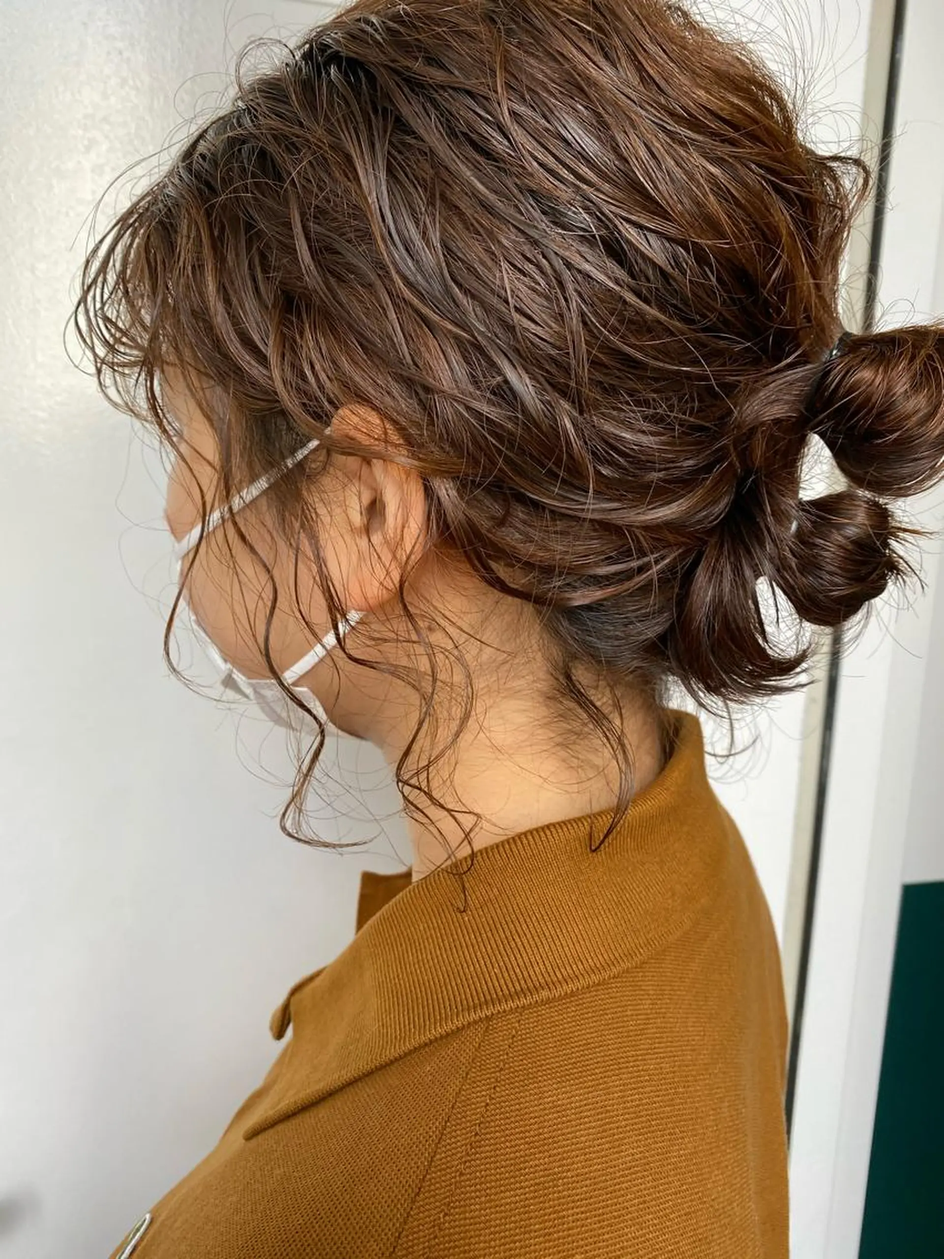 ショート カラー パーマ ヘアアレンジ お団子ヘア ボブ fit stand所属・fit stand /HIIRAGIのヘアスタイル