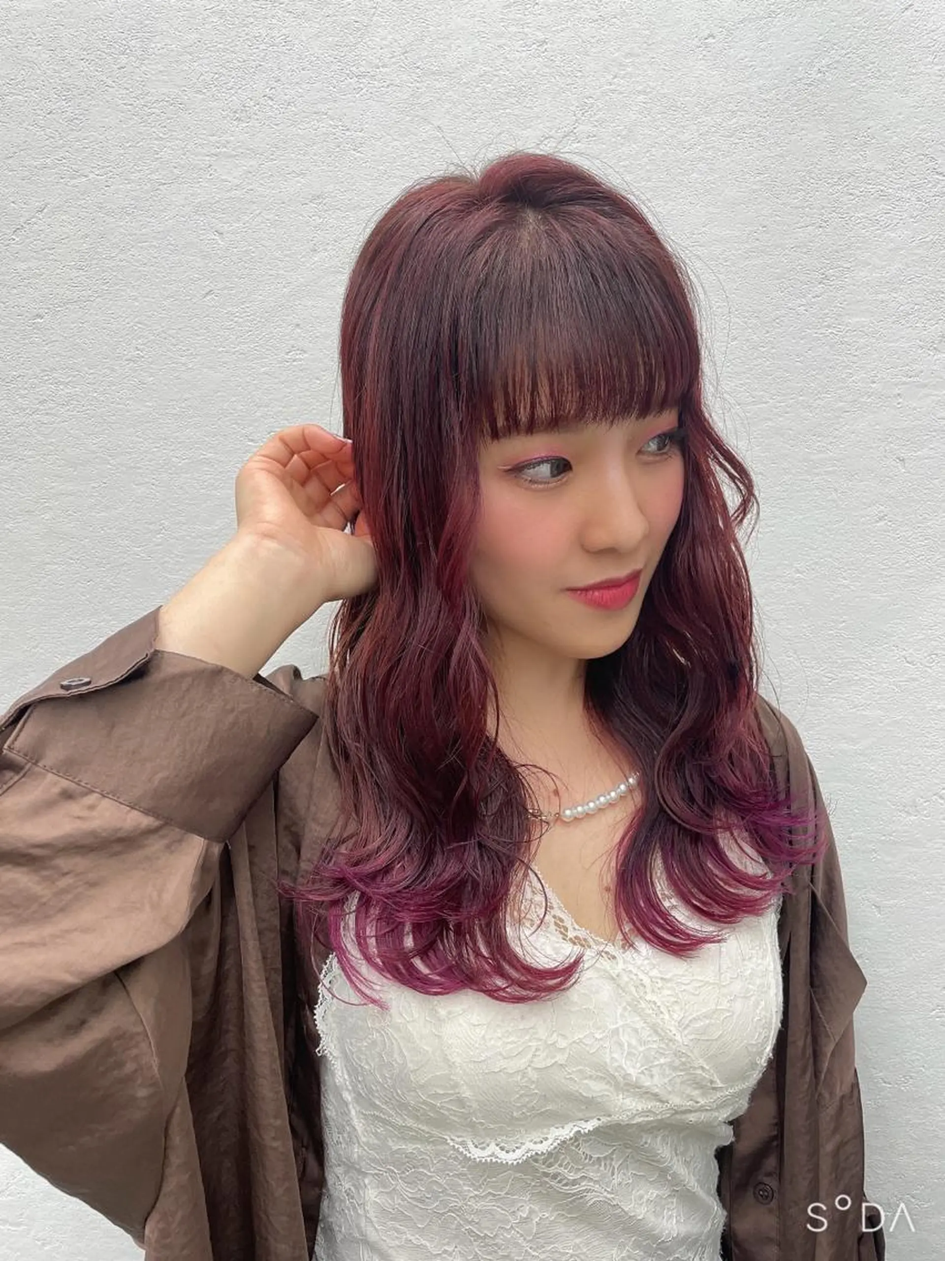 ロング カラー ブリーチ ブリーチなしカラー ピンクカラー ヘアカラー トリートメント 巻ける縮毛矯正🌸 勝倉　麗のヘアスタイル