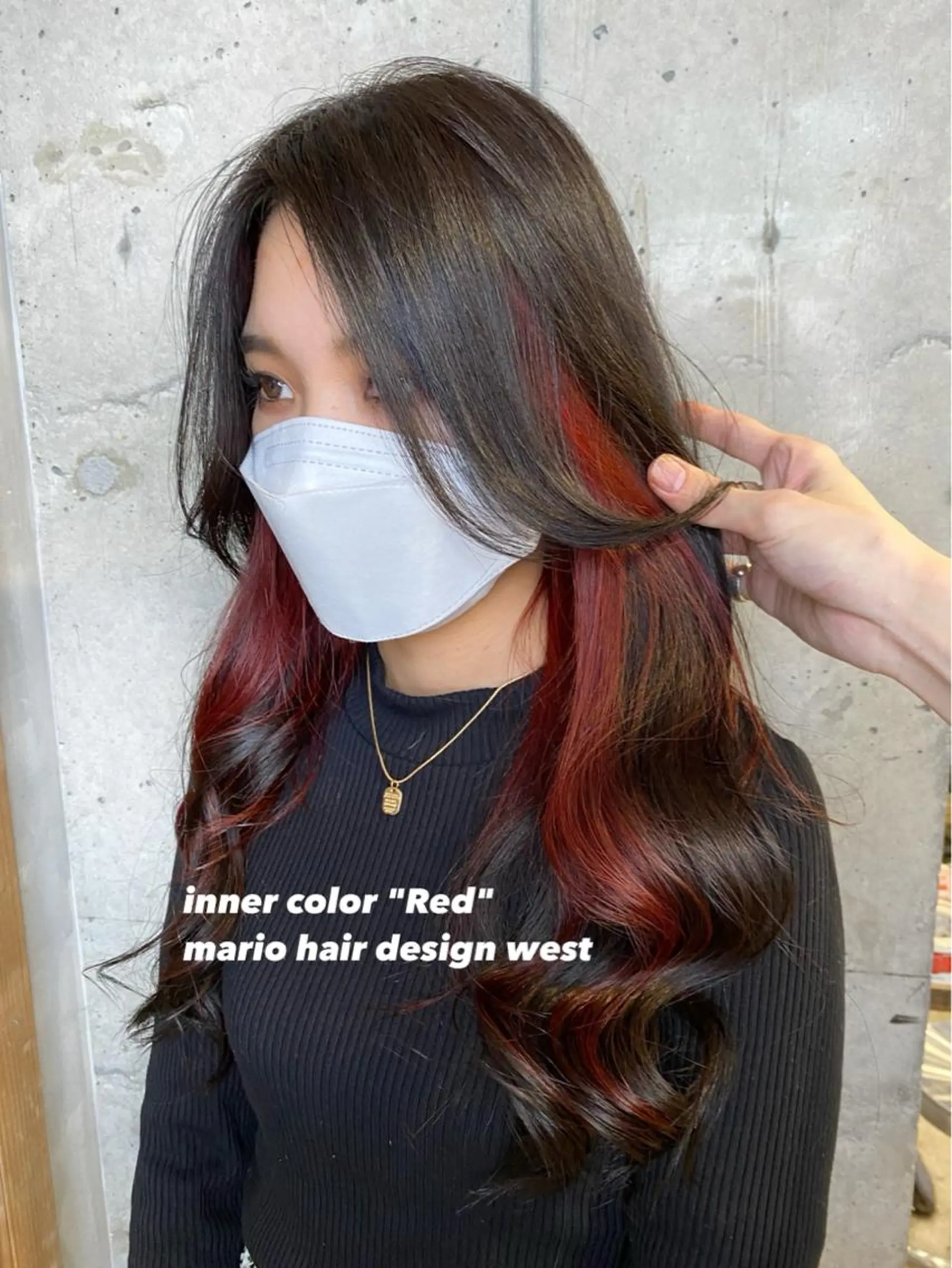 ロング カラー イヤリングカラー インナーカラー レッドカラー 学生 竹嶌 健吾のヘアスタイル
