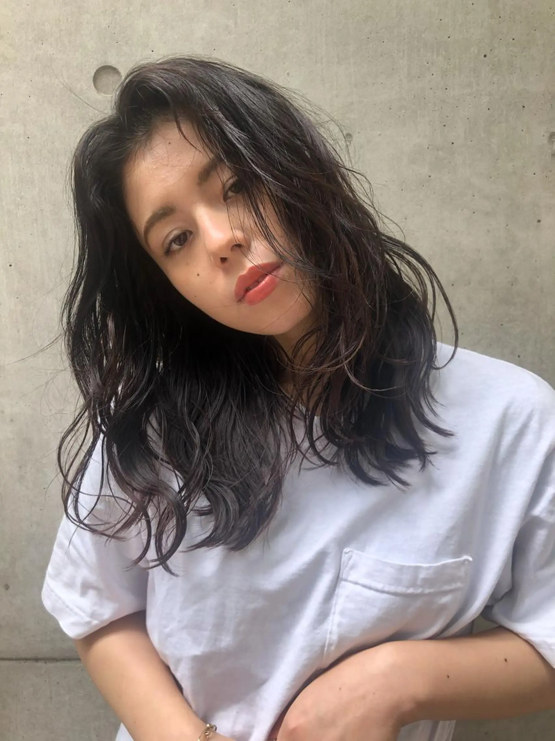 セミロング カラー パーマ aya kaのヘアスタイル