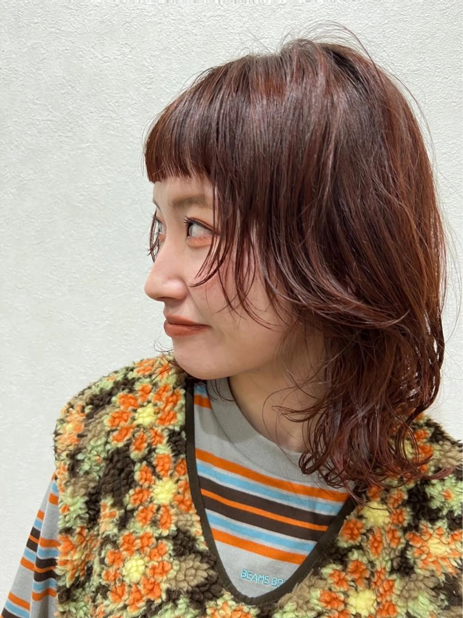 ミディアム カラー ブラウンカラー オレンジ オレンジブラウン レッドカラー 顔まわりレイヤー カット ヘアカラー 🍇おぐら めぐみ🍇のヘアスタイル