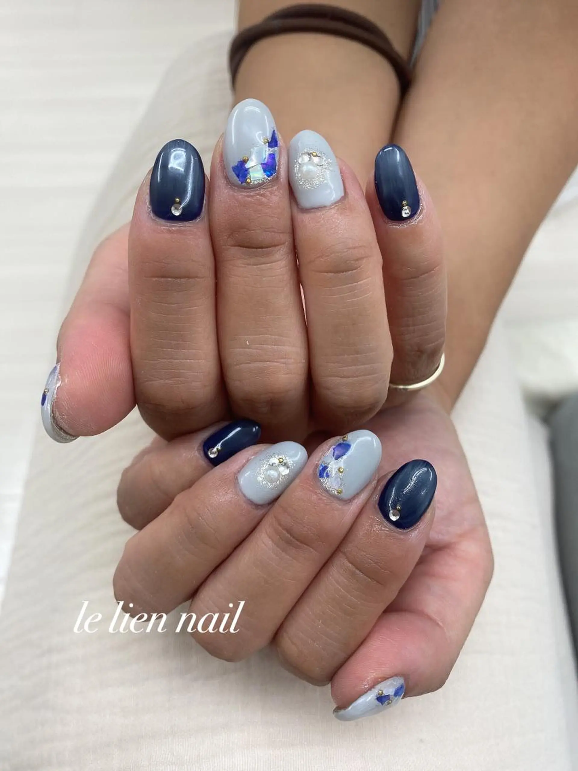 ネイル アートネイル ネイビー ハンドネイル le lien nailのネイルデザイン
