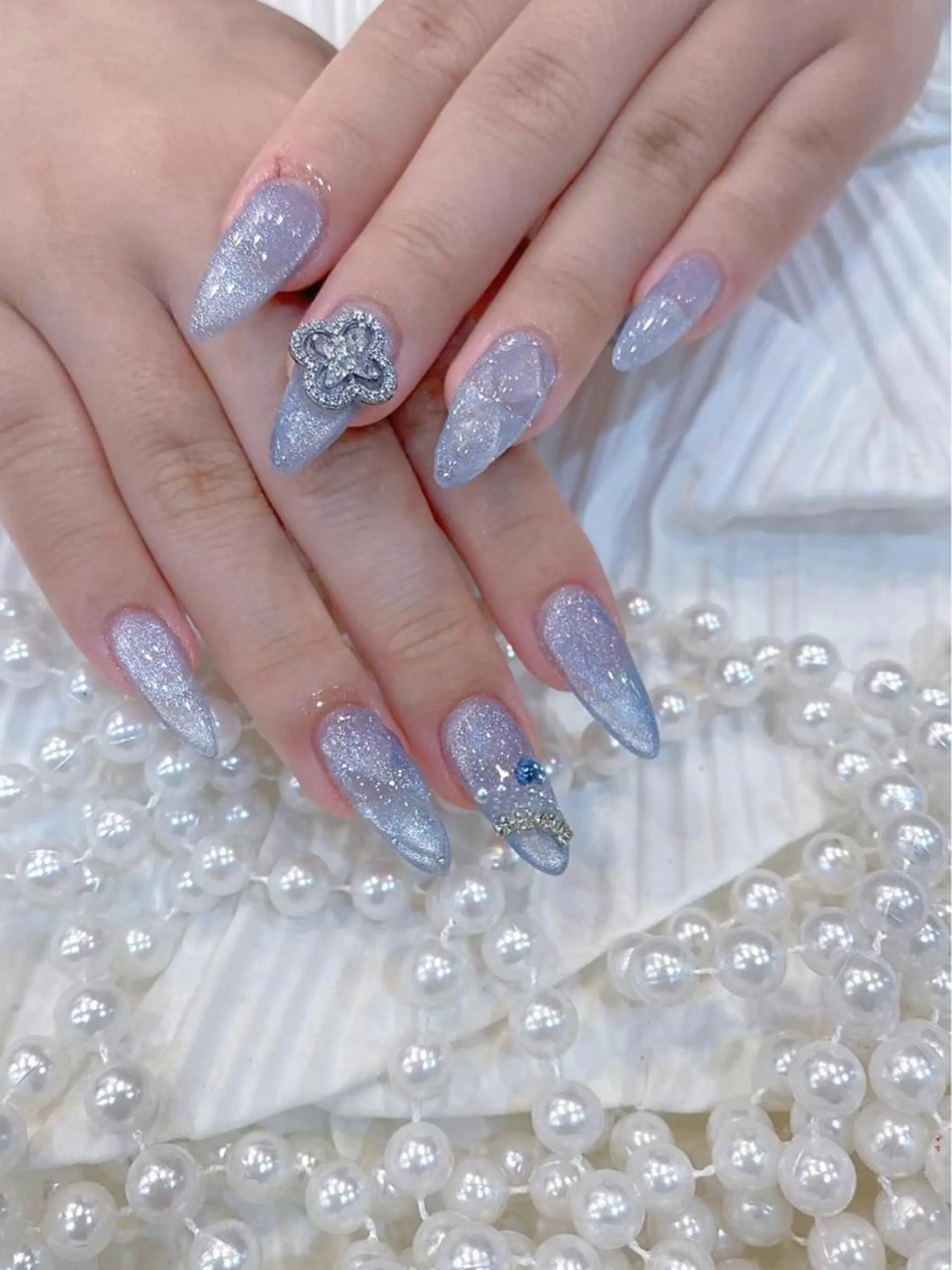 ネイル ブルー 氷ネイル・うるうるネイル ラメ(グリッター) Babarla Nailのネイルデザイン