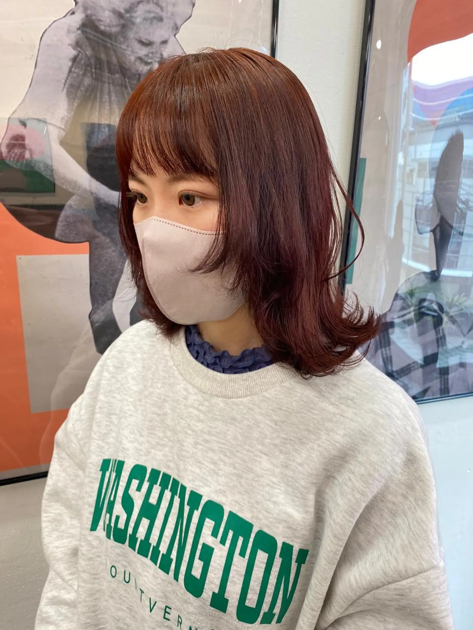 ミディアム カラー オレンジ オレンジレッド レッドカラー ヘアカラー 暖色カラー/天神/ ヘイマサクラのヘアスタイル