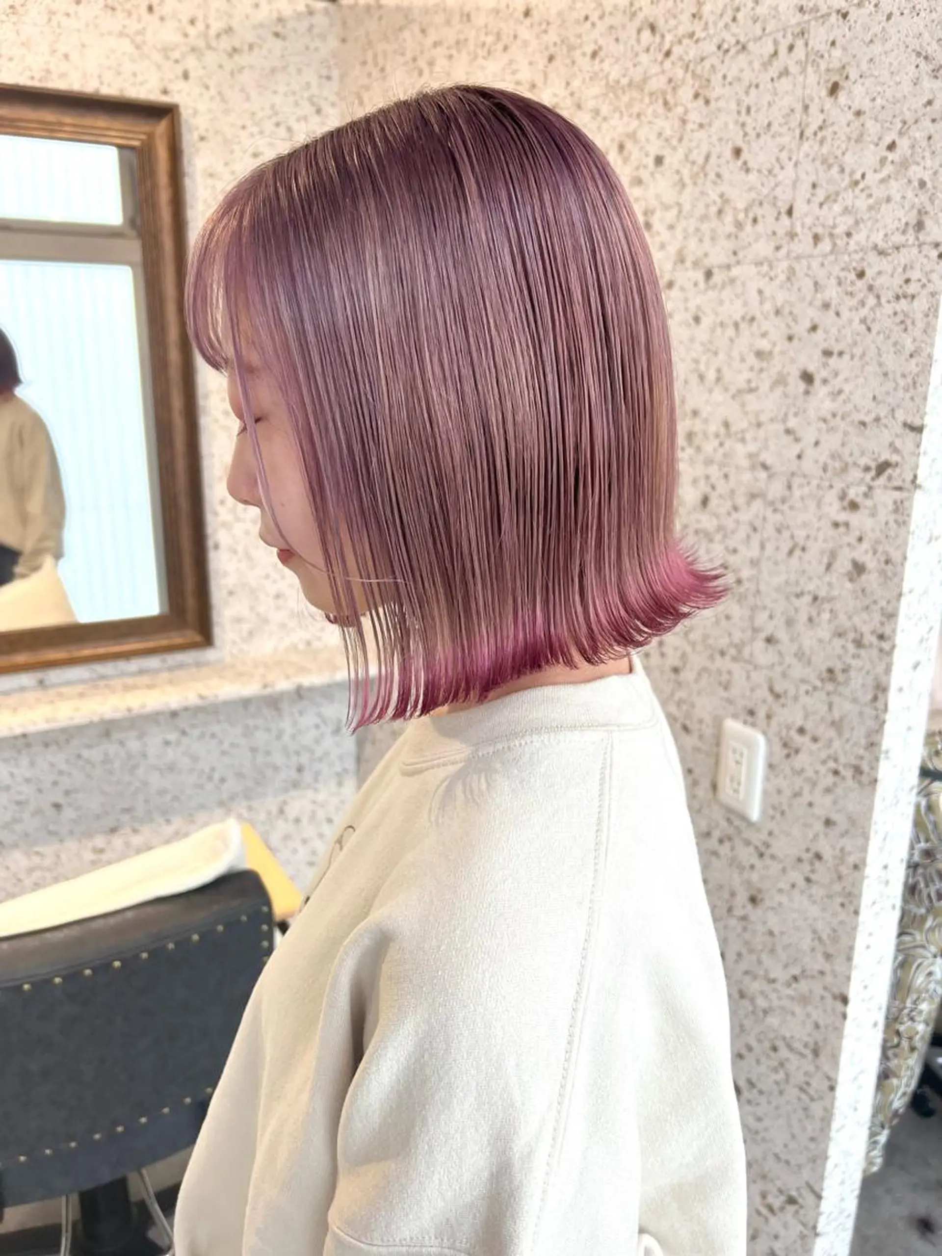 ミディアム カラー ヘアアレンジ ピンクカラー ヘアカラー トリートメント lani 天神大名/ブリーチのヘアスタイル