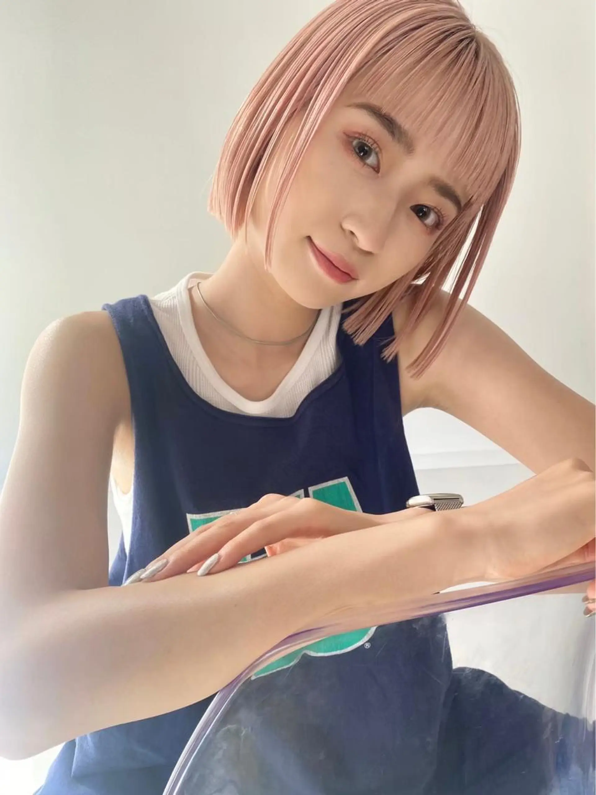 ショート カラー ピンクカラー カット ヘアカラー トリートメント レイヤー×グレージュ /ピンク🩷mioのヘアスタイル