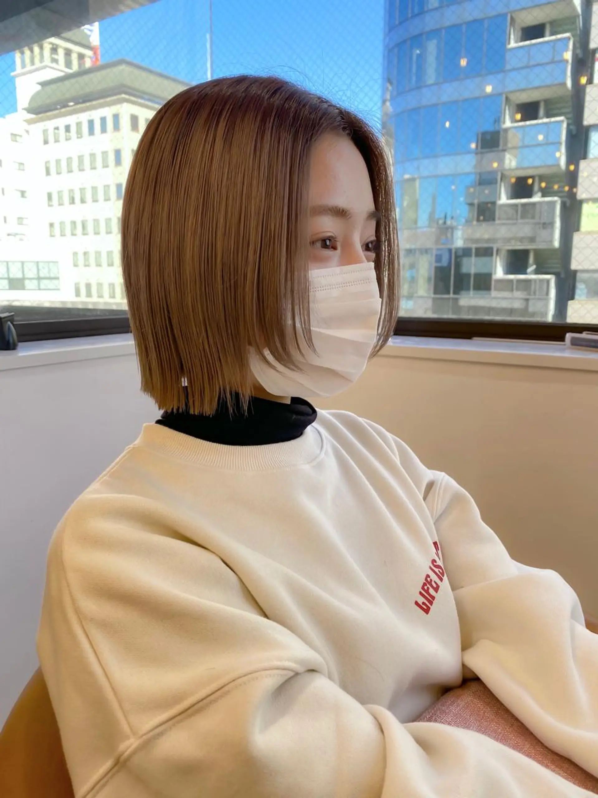 ミディアム カラー 切りっぱなしボブ ボブ ♥️ボブ韓国風ヘア ♥️久保田夢美のヘアスタイル