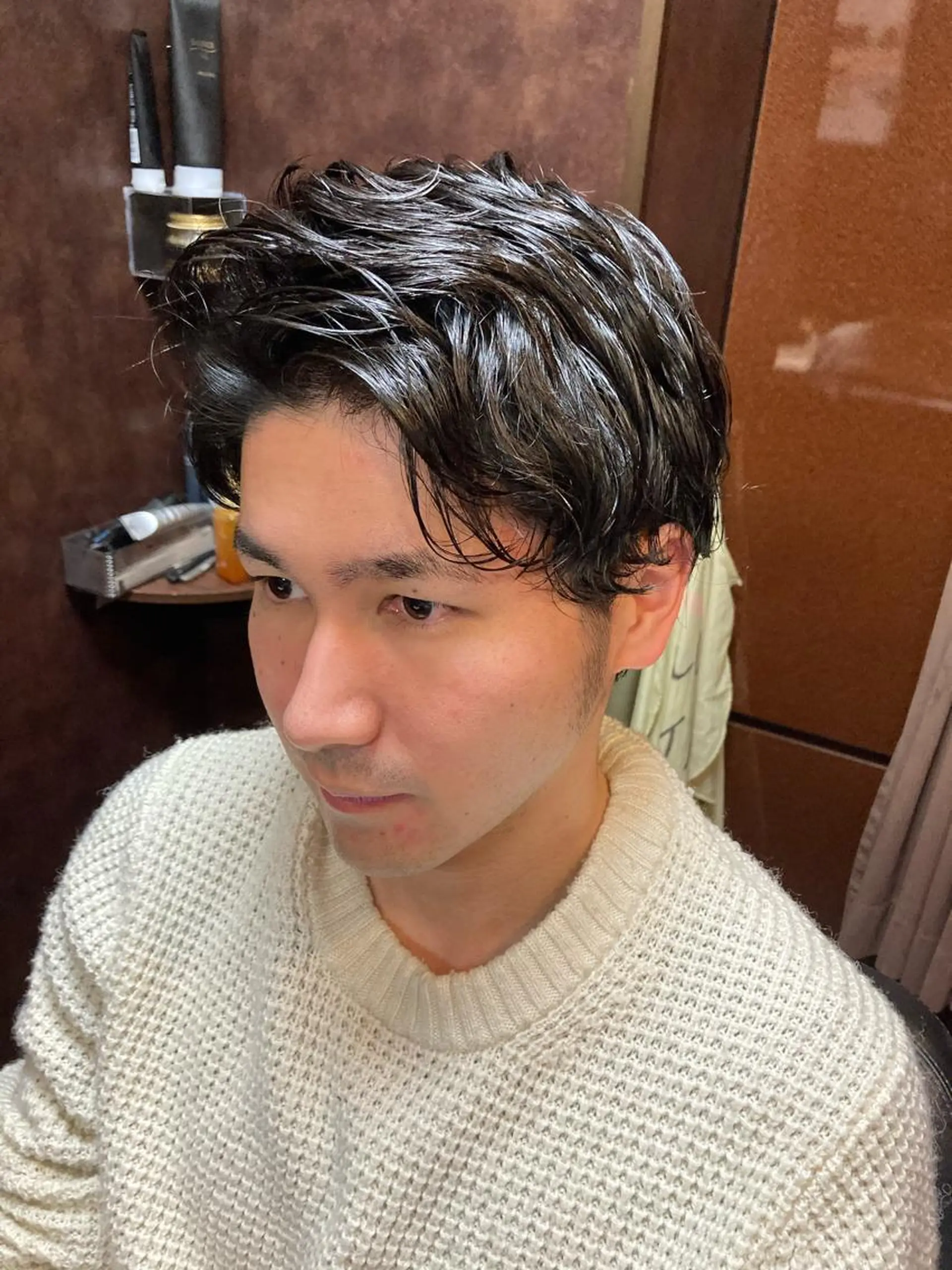 ショート メンズ アップバング メンズパーマ メンズ専門💈中島 太一💈のヘアスタイル