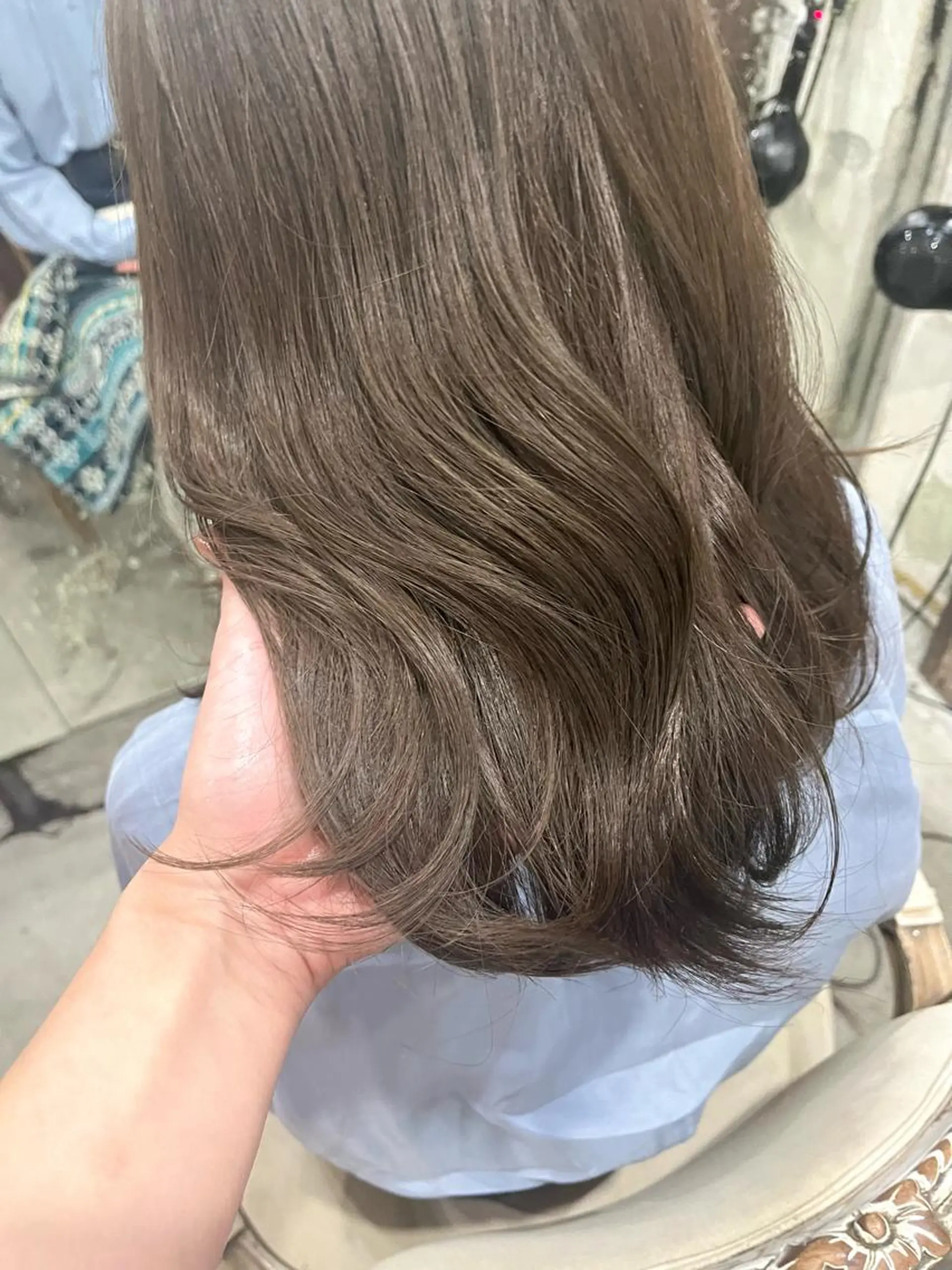 ロング カラー ヘアアレンジ ベージュカラー グレージュ ミルクティーベージュ オリーブベージュ 髪質改善 カット ヘアカラー トリートメント レイヤー/グレージュ 🤍奥開梨恵のヘアスタイル