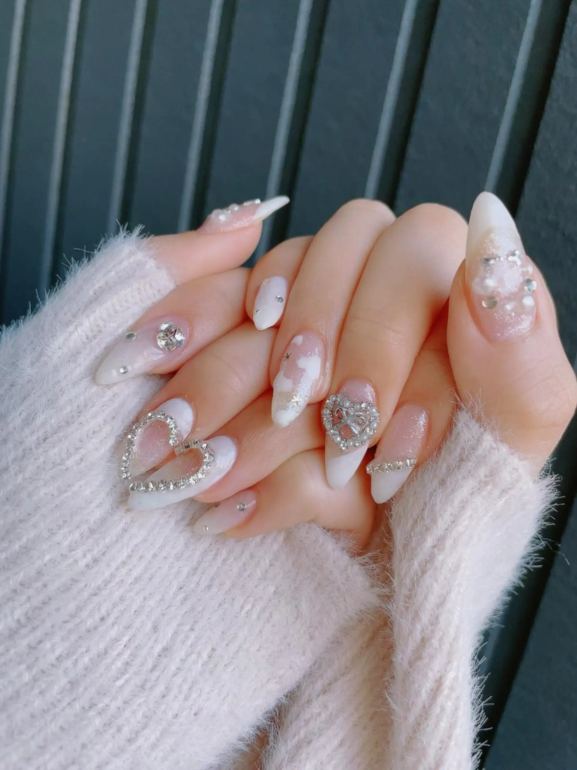 ネイル ハート ホワイト ハンドネイル * haruのネイルデザイン