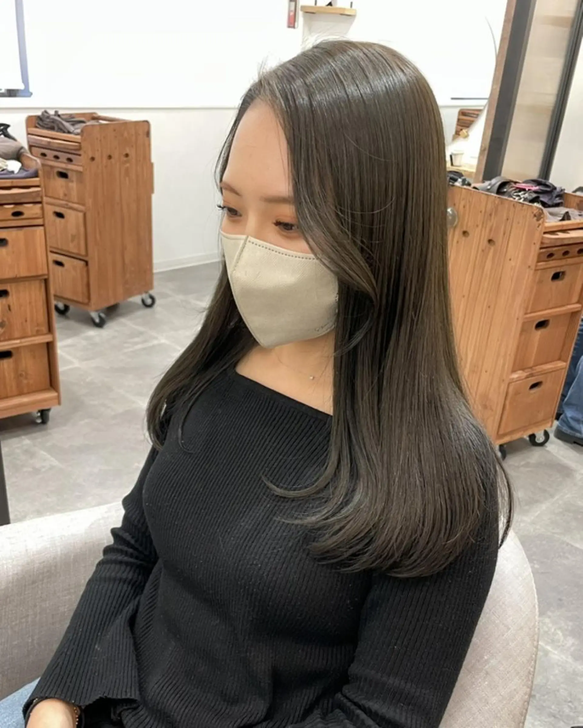 ロング カラー 透明感カラー オリーブカラー オレンジ カット ヘアカラー トリートメント Saki サキのヘアスタイル