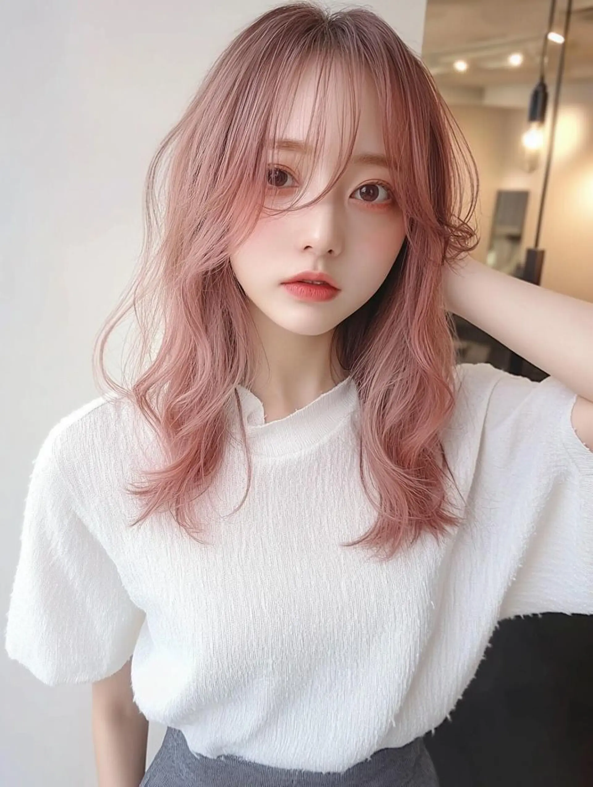 ロング カット ヘアカラー トリートメント バレイヤージュ/ ミルクティーベージュのヘアスタイル