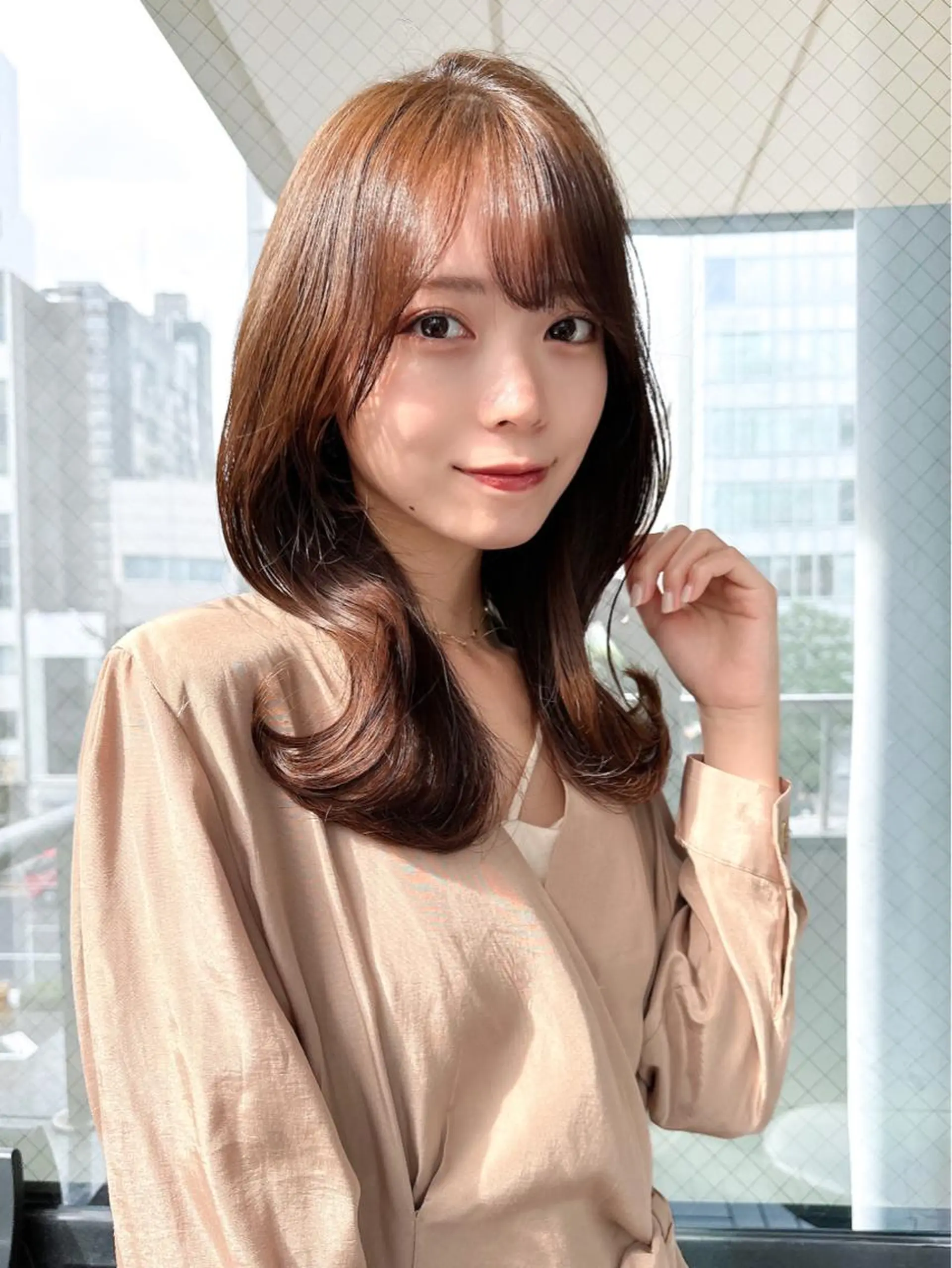 セミロング カラー ベージュカラー ブラウンカラー ブラウンベージュ くびれヘア 顔周りカット カット ヘアカラー トリートメント 顔周り/くびれヘア 韓国ヘア💕風間るなのヘアスタイル