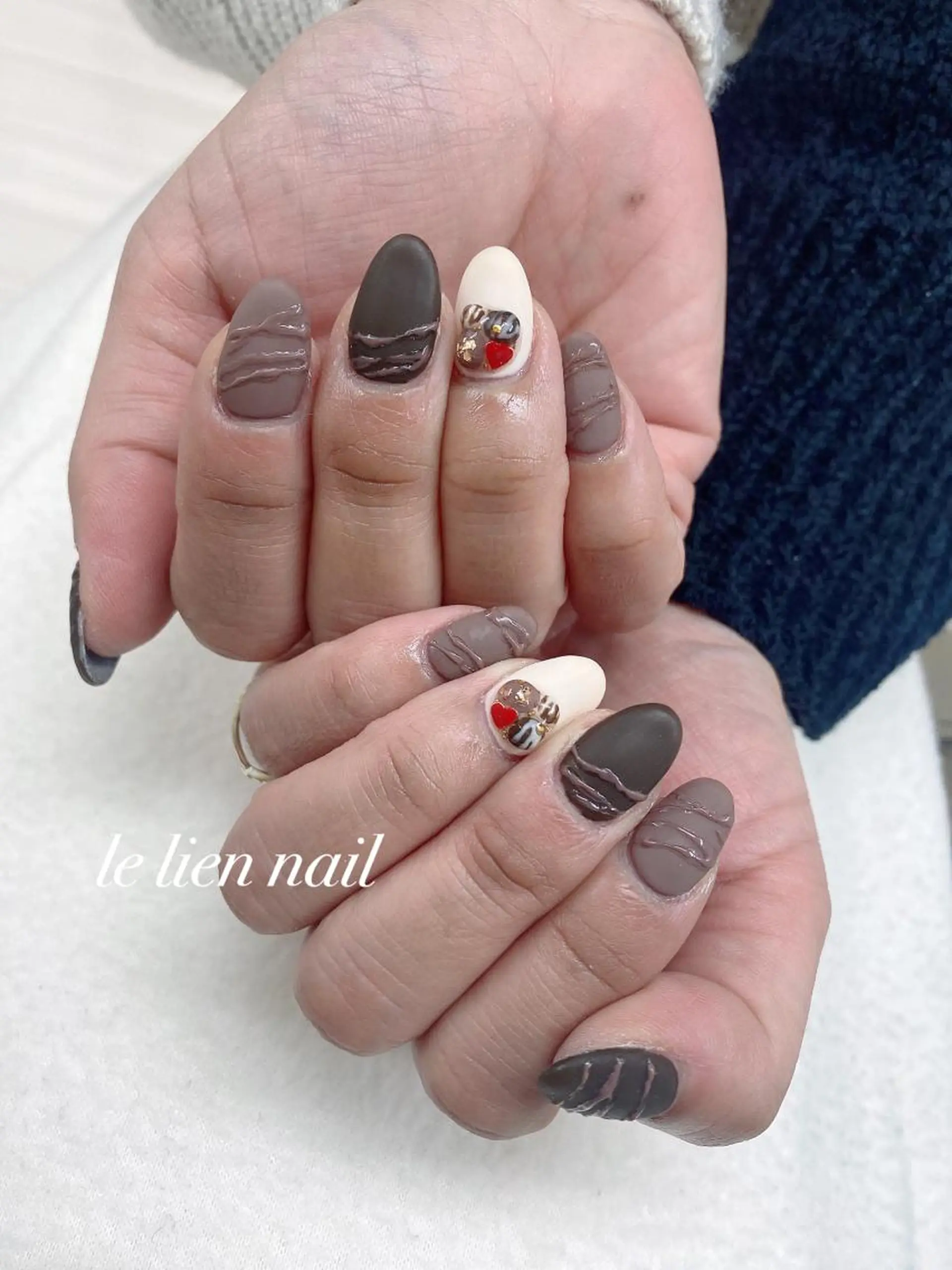 ネイル アートネイル マットネイル バレンタイン ハンドネイル le lien nailのネイルデザイン