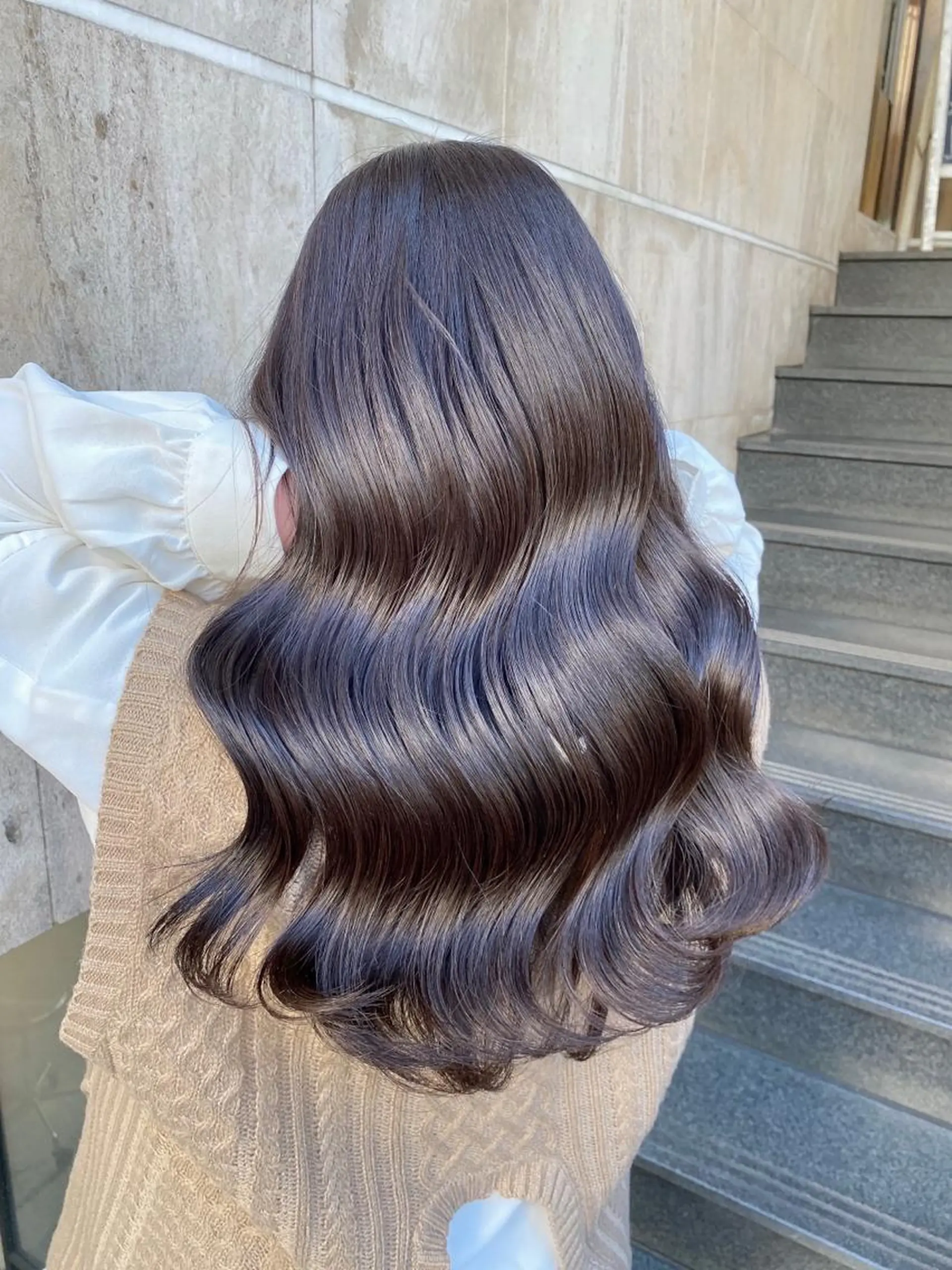 ロング ハイライト 髪質改善 韓国風ヘア 縮毛矯正 トリートメント カット ヘアカラー トリートメント ブリーチなし✨艶髪 カラー𓃲YAGIのヘアスタイル