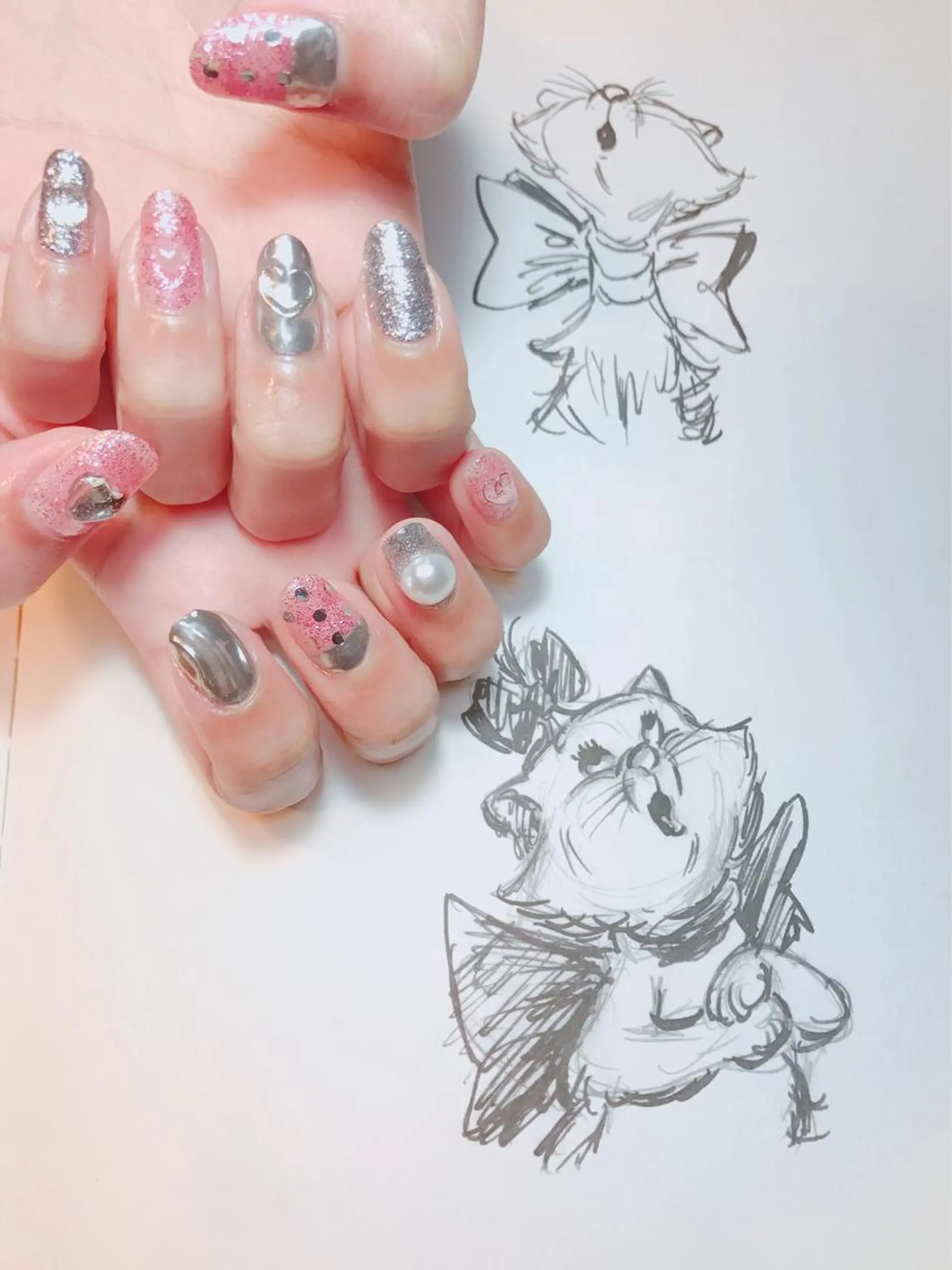 ネイル ラメ(グリッター) ミラーネイル owlnail /持込みデザイン専門のネイルデザイン