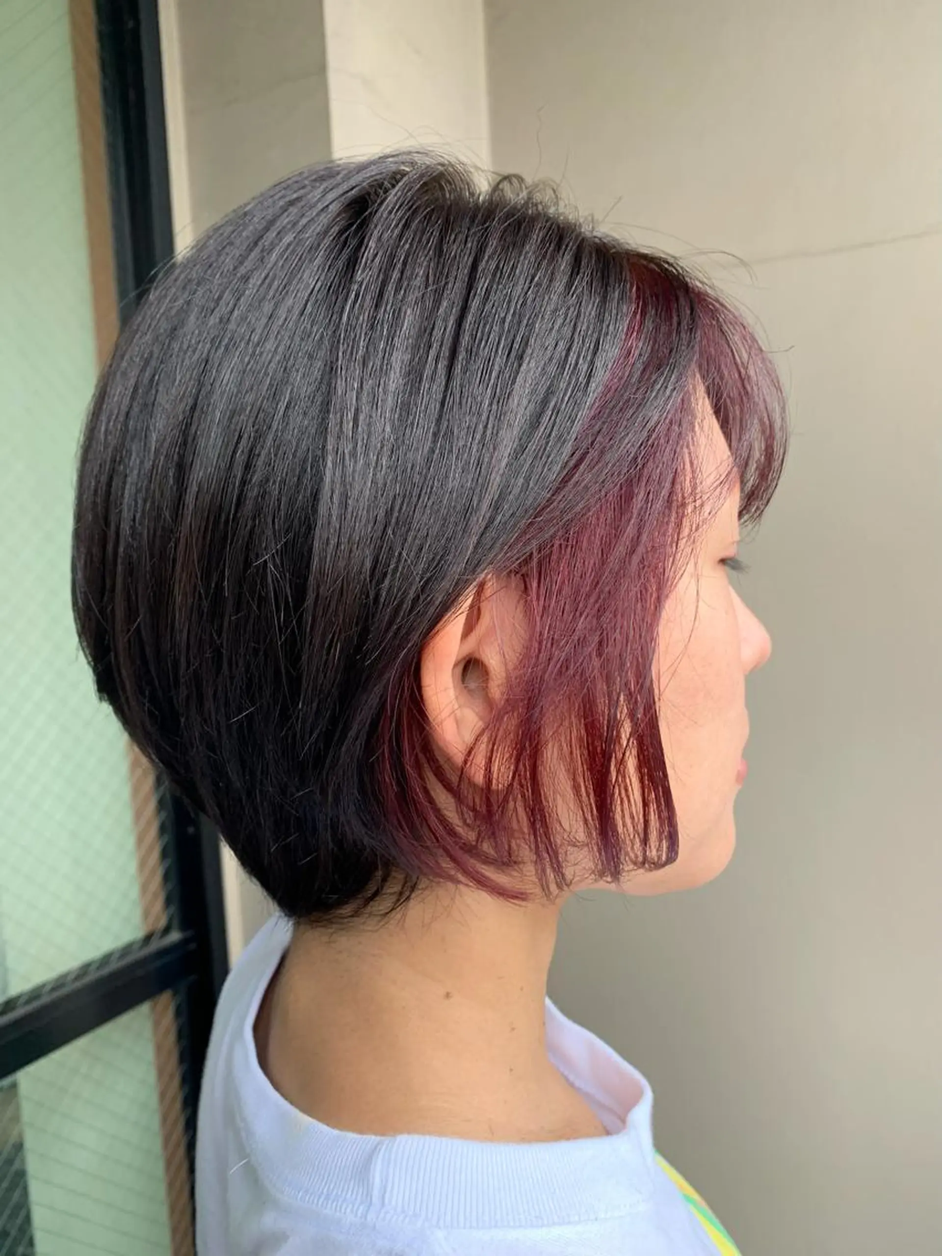 ショート カラー ミストバング  フェイスフレーミング ピンクカラー ピンクパープル パープルカラー ヘアカラー トリートメント yuri🌼 N°＋uta*天王寺のヘアスタイル