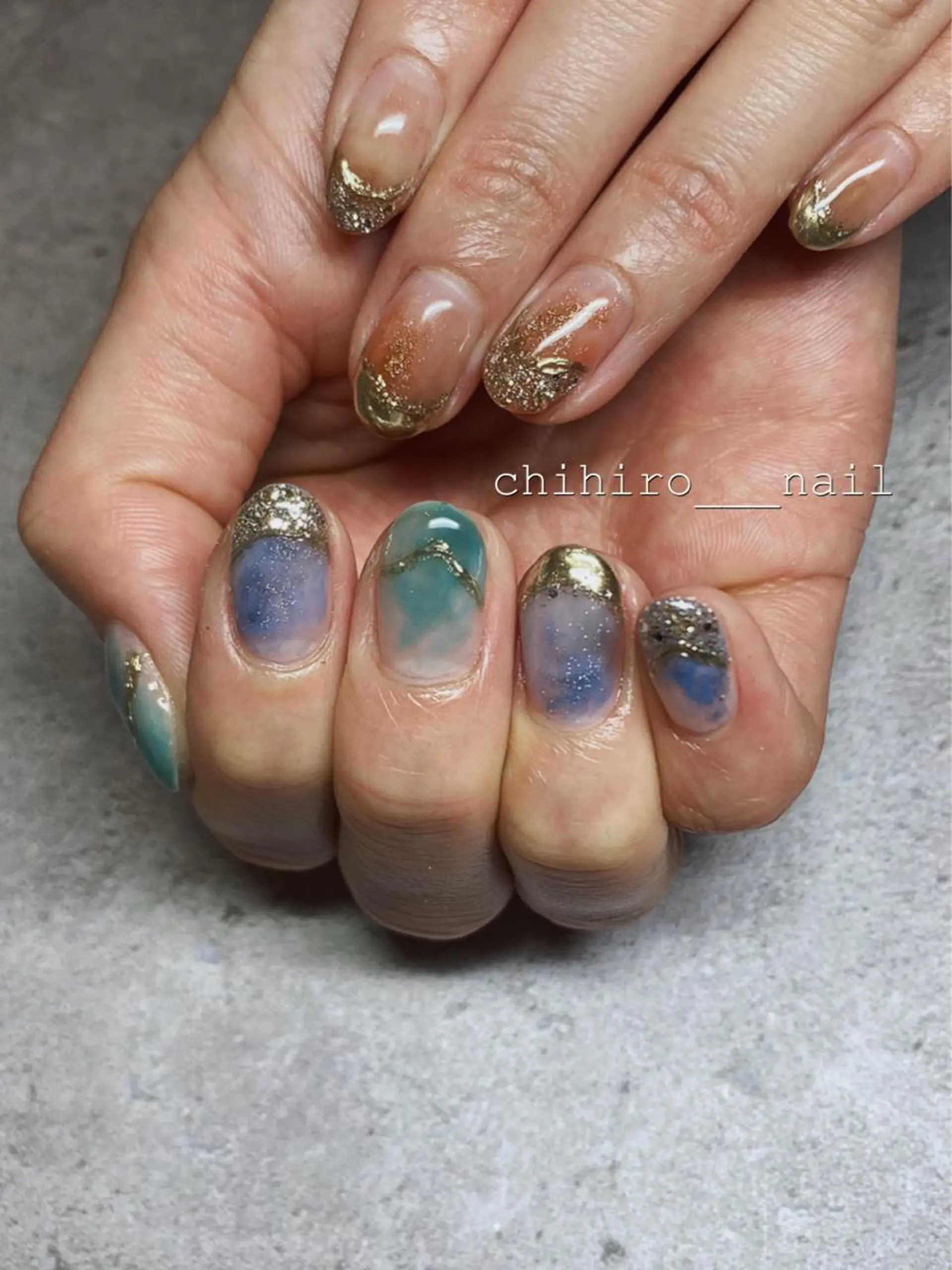 ミディアム カラー ネイル アートネイル フレンチネイル ジェルネイル マグネットネイル ニュアンスネイル ハンドネイル beauty salon ma'am所属・chihiro 小路ネイルのネイルデザイン