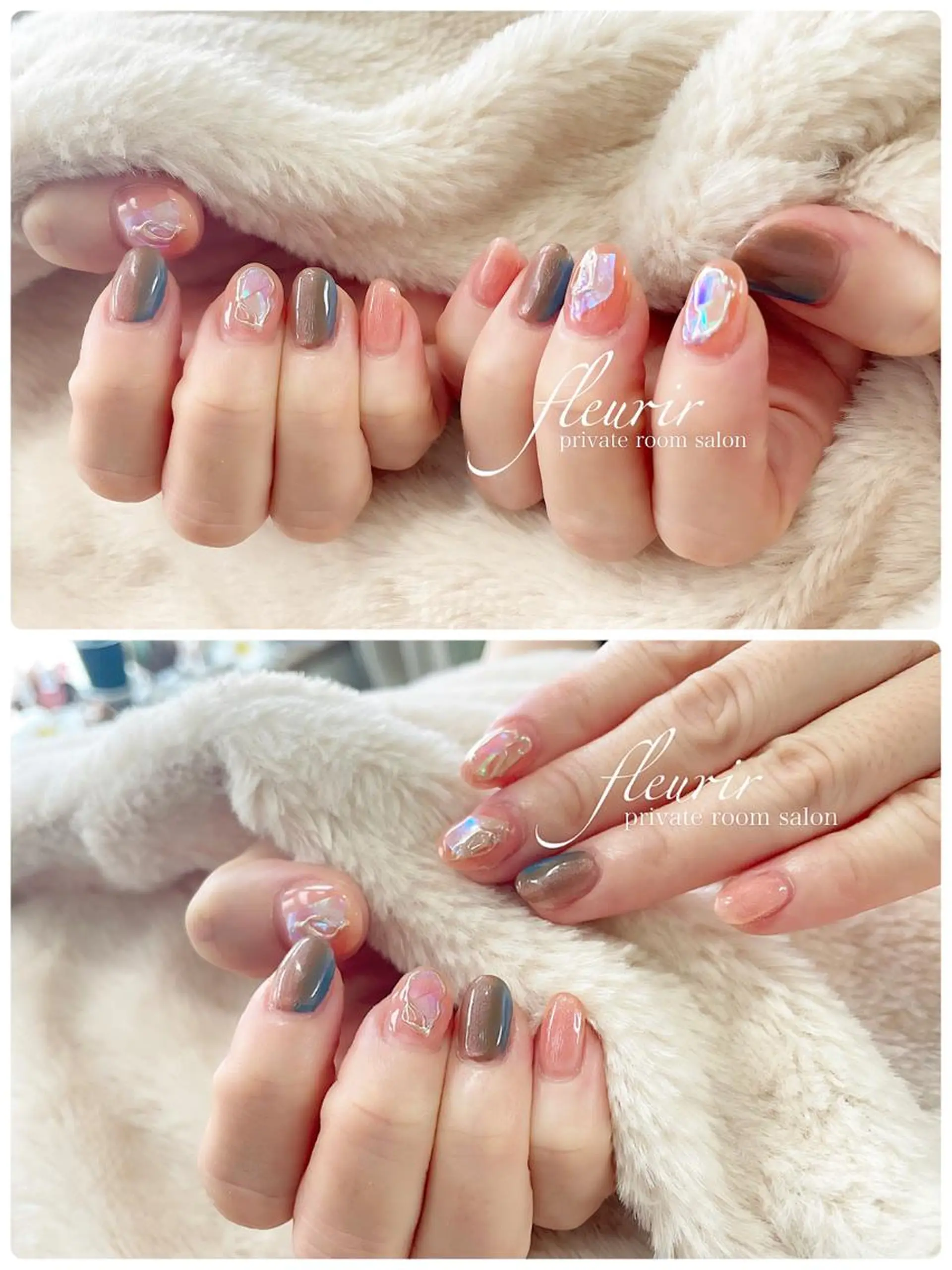 ネイル アートネイル オーロラネイル ゴールド ミラーネイル フルリール 【プライベートサロンのネイルデザイン