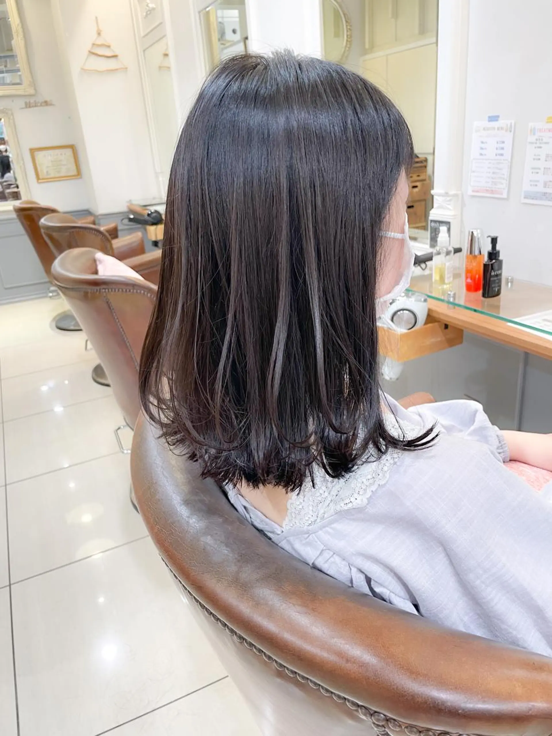 セミロング カラー 黒髪 ブルーカラー ブルーブラック カット ヘアカラー トリートメント ✨カラー支持No.1 🧸ワキ カナコ🧸のヘアスタイル