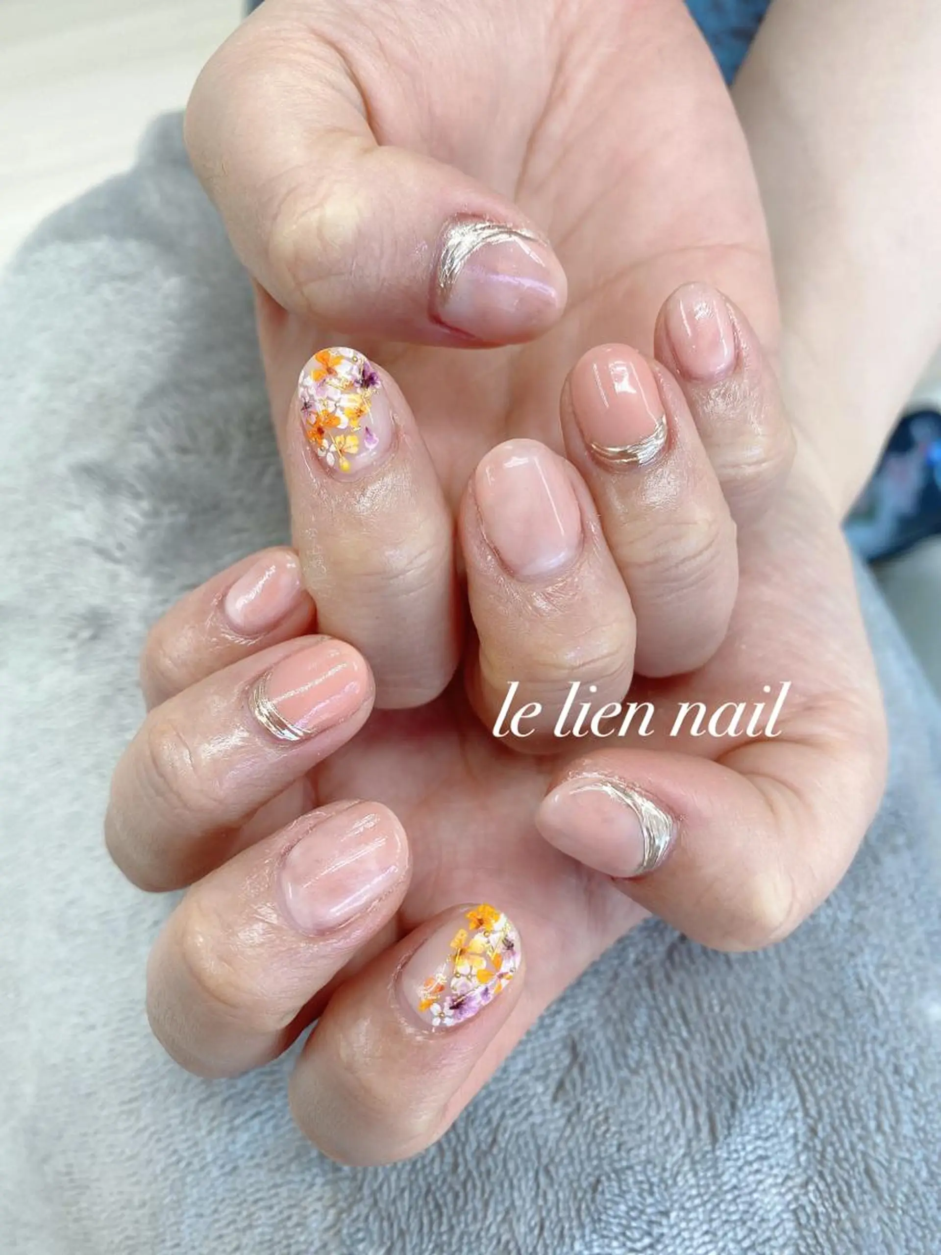 ネイル ミラーネイル ニュアンスネイル ピンク ハンドネイル le lien nailのネイルデザイン