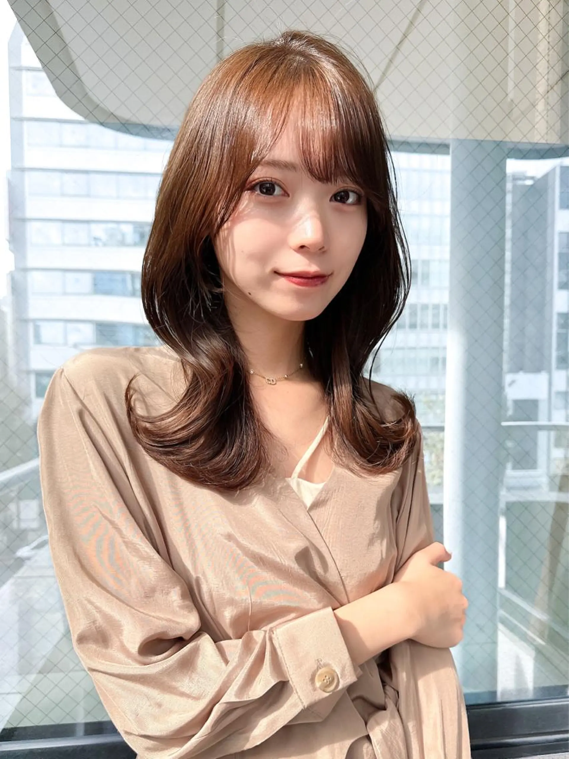 セミロング カラー ベージュカラー ブラウンカラー ブラウンベージュ くびれヘア 顔周りカット カット ヘアカラー トリートメント 顔周り/くびれヘア 韓国ヘア💕風間るなのヘアスタイル