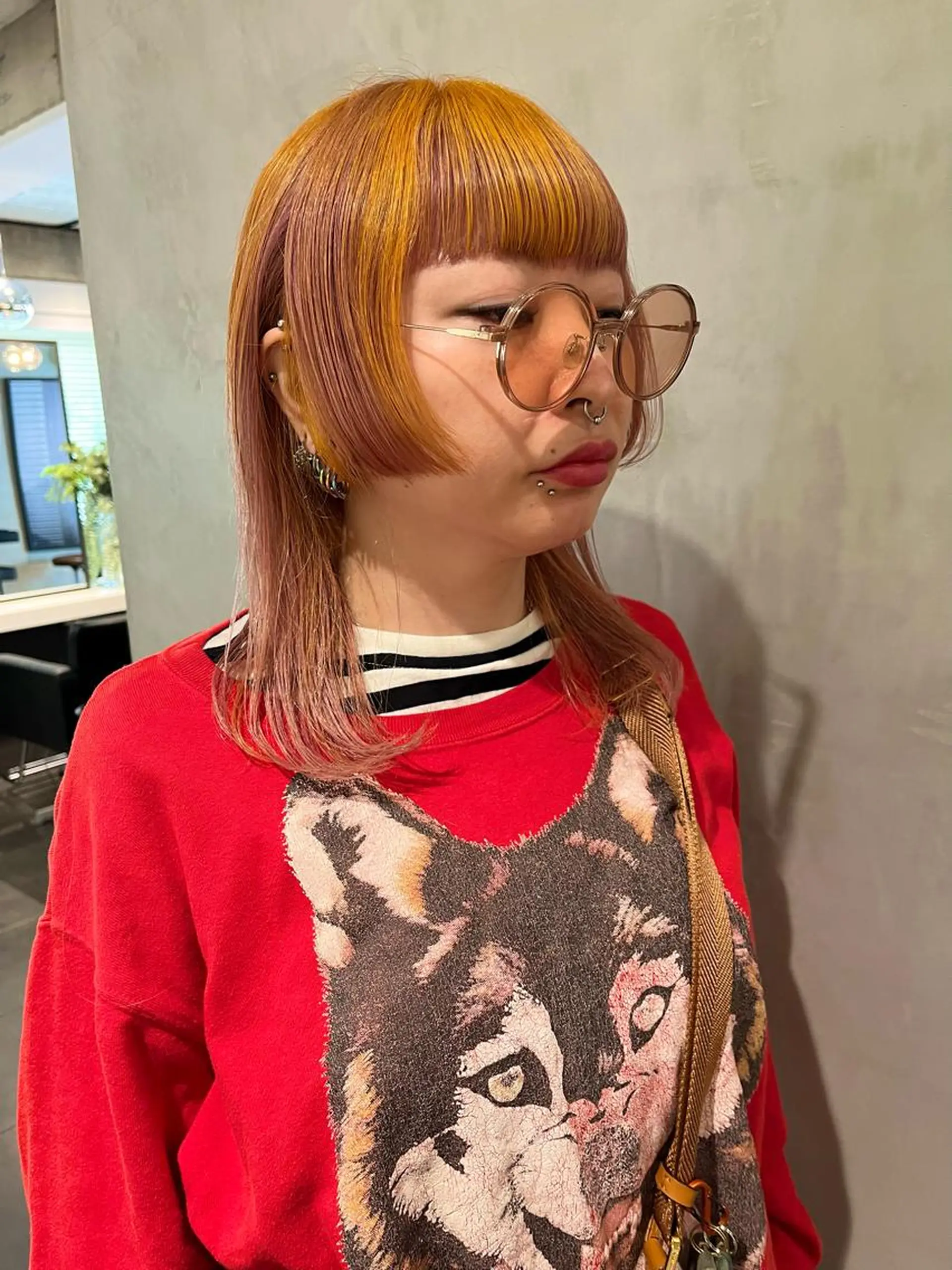 ミディアム カラー ピンクカラー イエローカラー 暖色🍒姫カット🎀 オタク特化🎀ゆうなのヘアスタイル