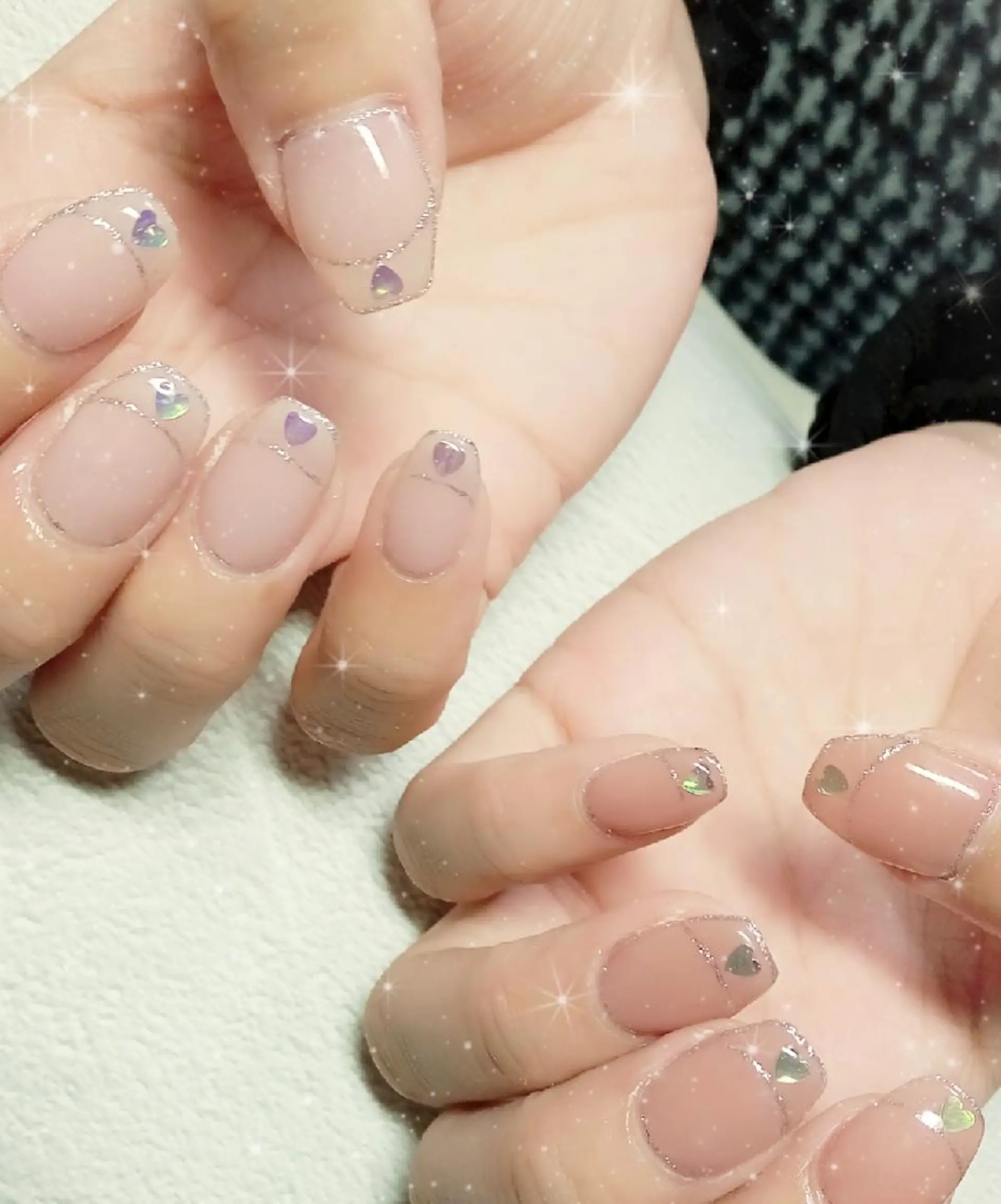 ネイル オーロラネイル フレンチネイル ハート キラキラネイル 韓国ネイル ハンドネイル flure de neige yukiのネイルデザイン