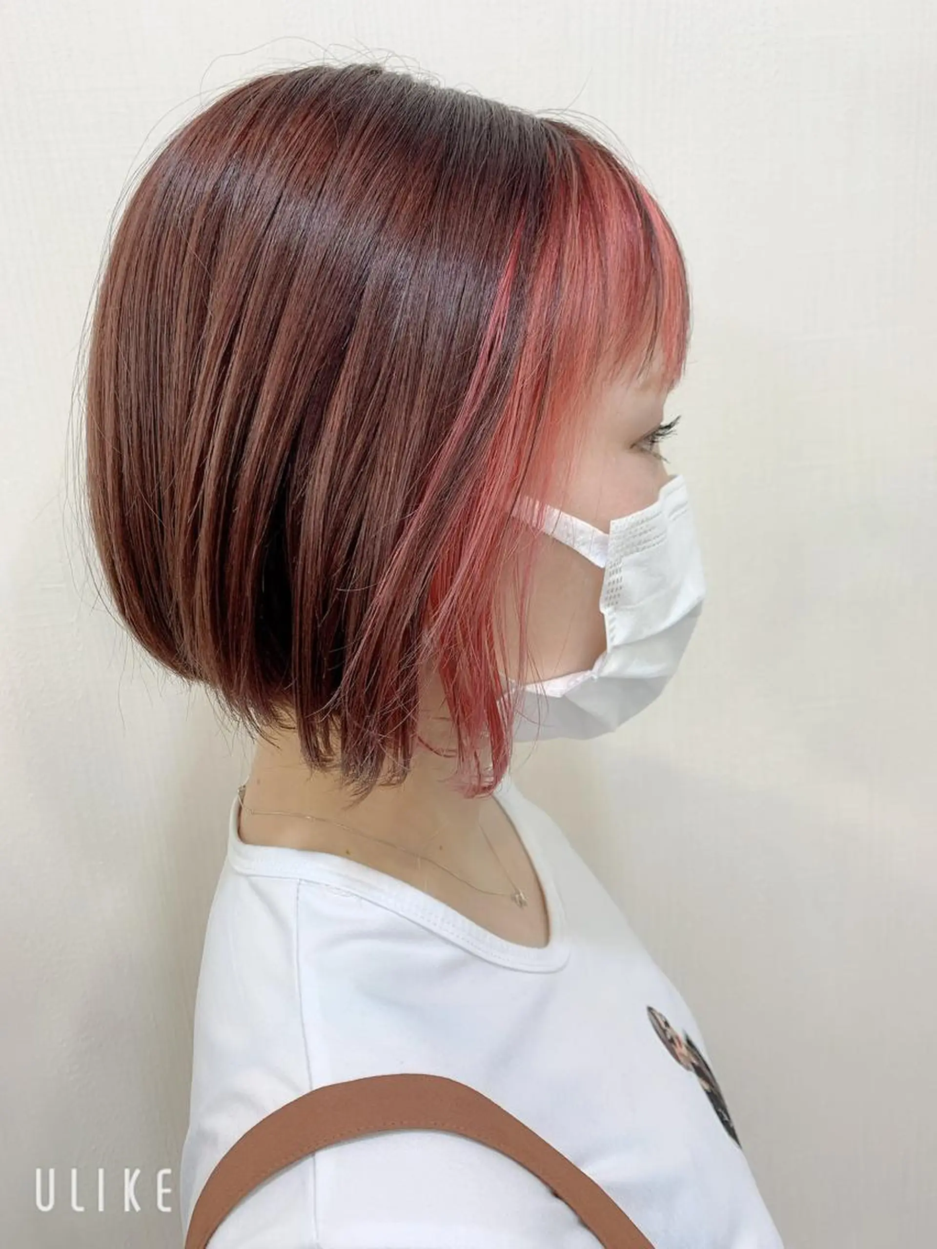 ショート カラー ミストバング  フェイスフレーミング ピンクカラー ヘアカラー きむえり/セット/ 髪質改善/カラーのヘアスタイル