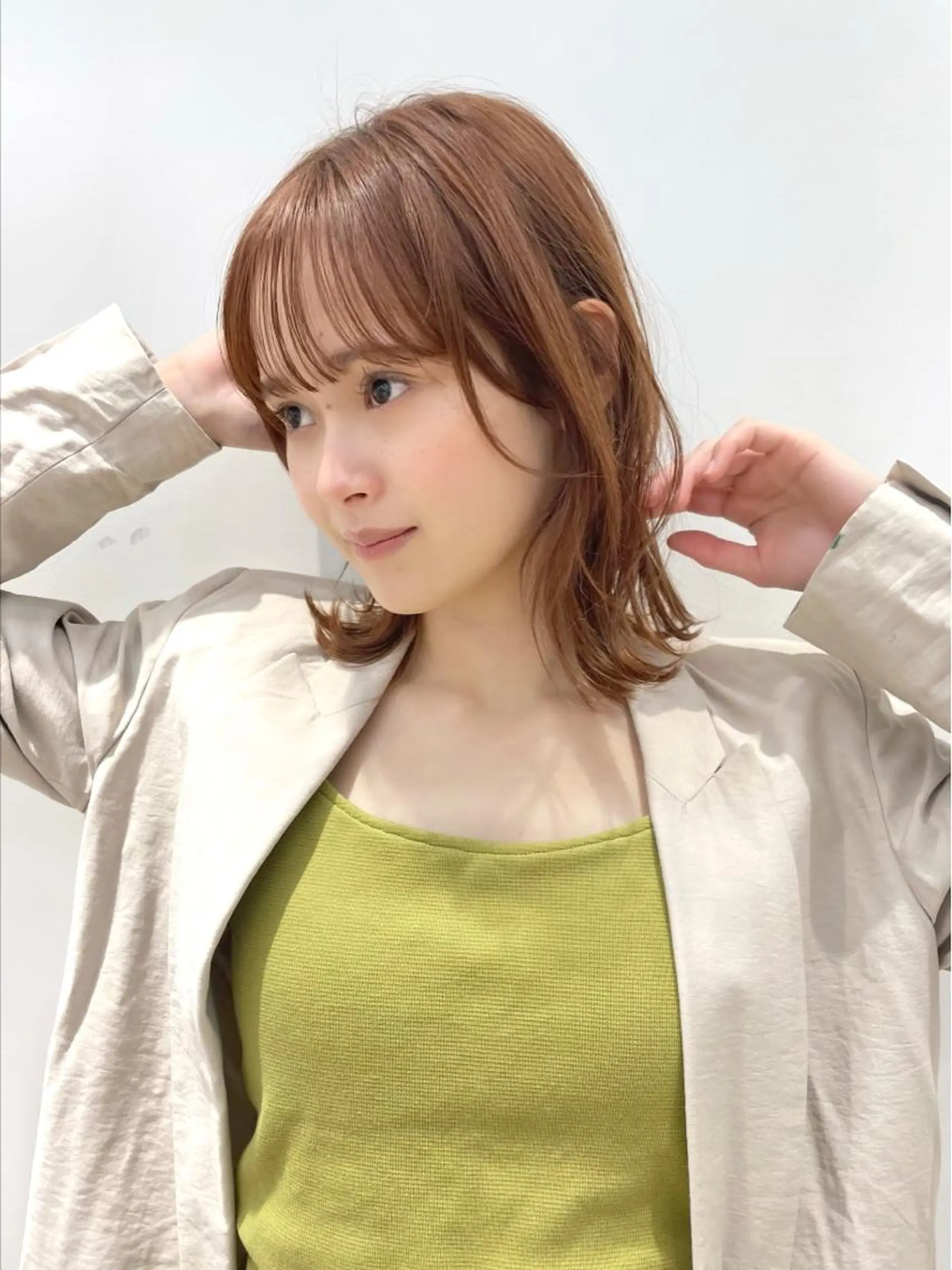 ミディアム カラー カット 縮毛矯正 トリートメント 結べるレイヤーボブ くびれLady表参道のヘアスタイル