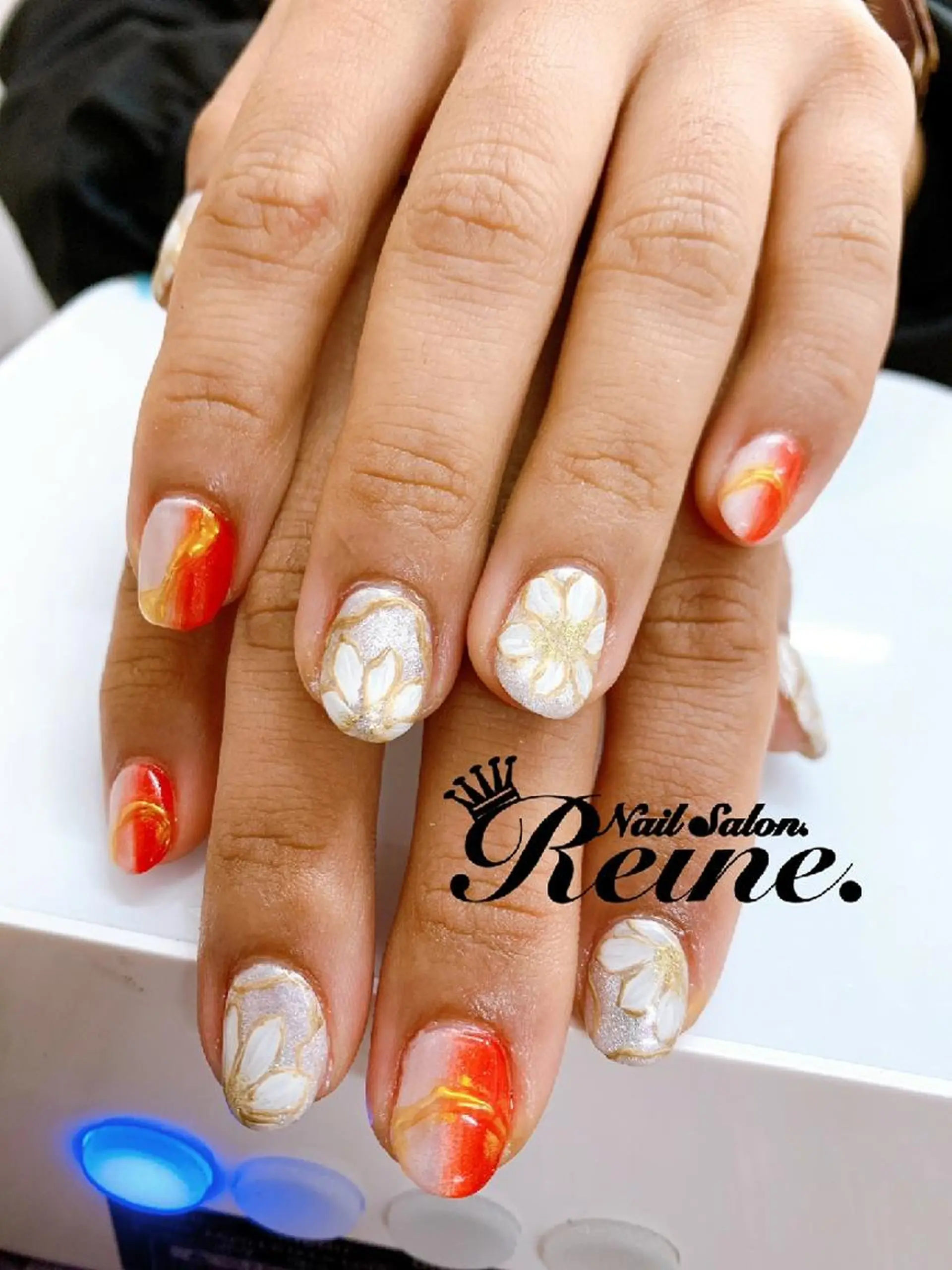 ネイル オレンジ 赤色 Nailsalon Reine所属・玉栄 伶奈のネイルデザイン