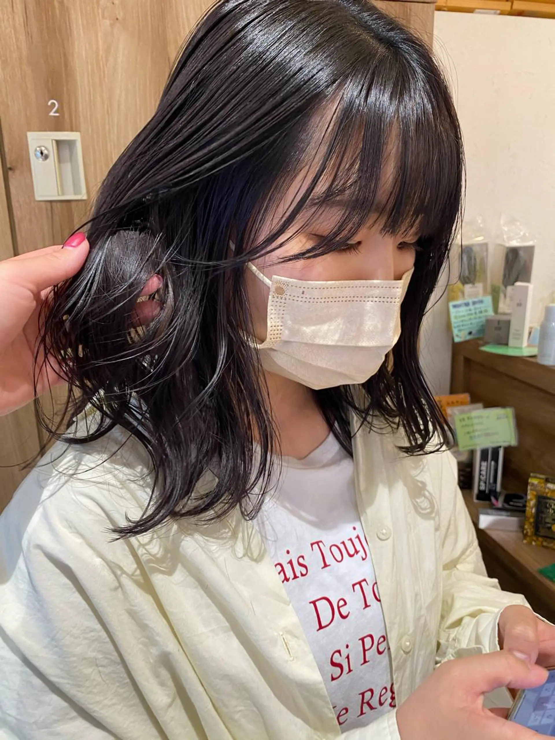 セミロング カラー ヘアアレンジ 黒髪 ラベンダーカラー パーマ指名No1 /namiのヘアスタイル