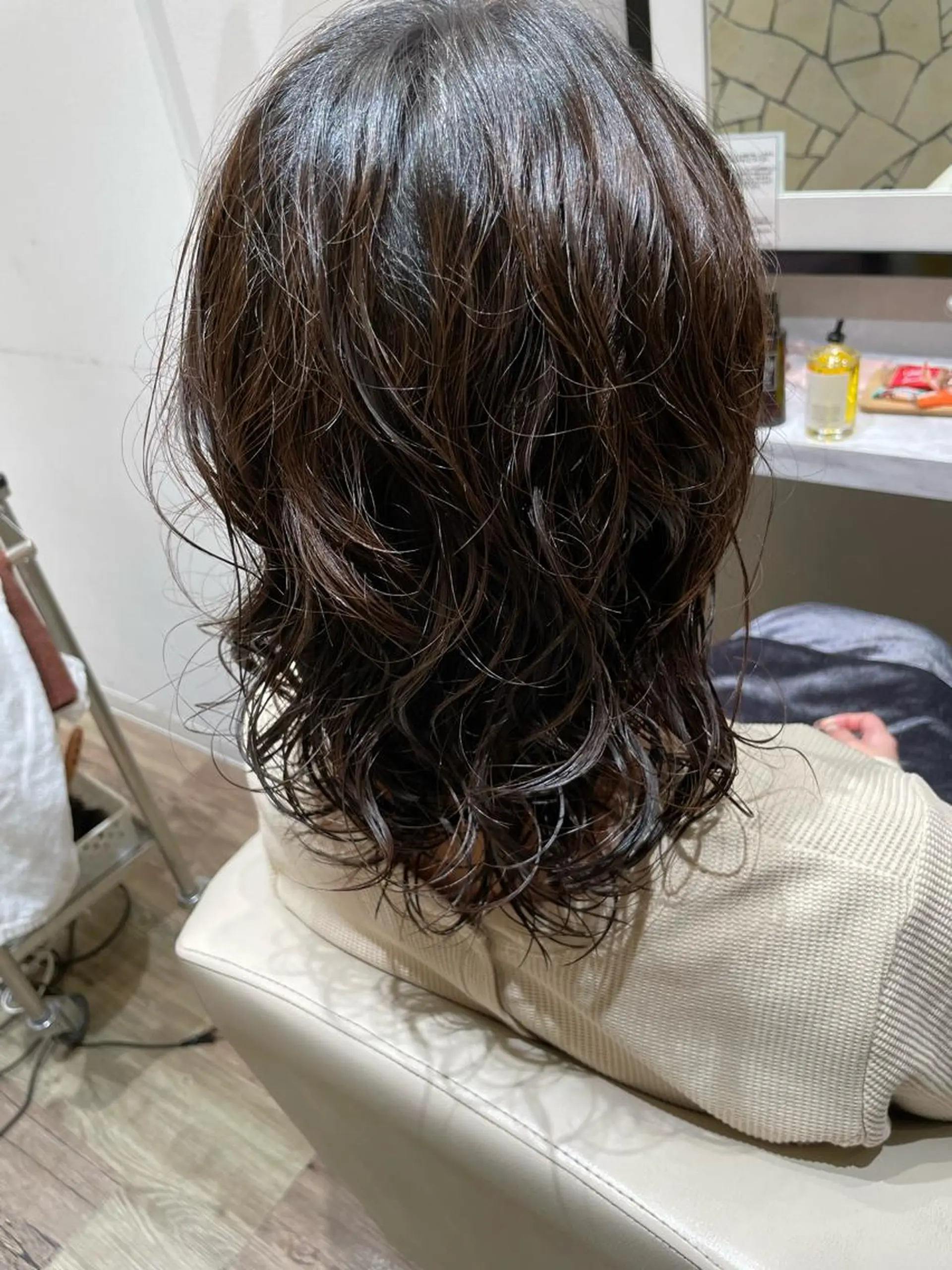 セミロング パーマ セミロングパーマ 似合わせカット k-twoたき✨艶感 カラー／美髪矯正のヘアスタイル