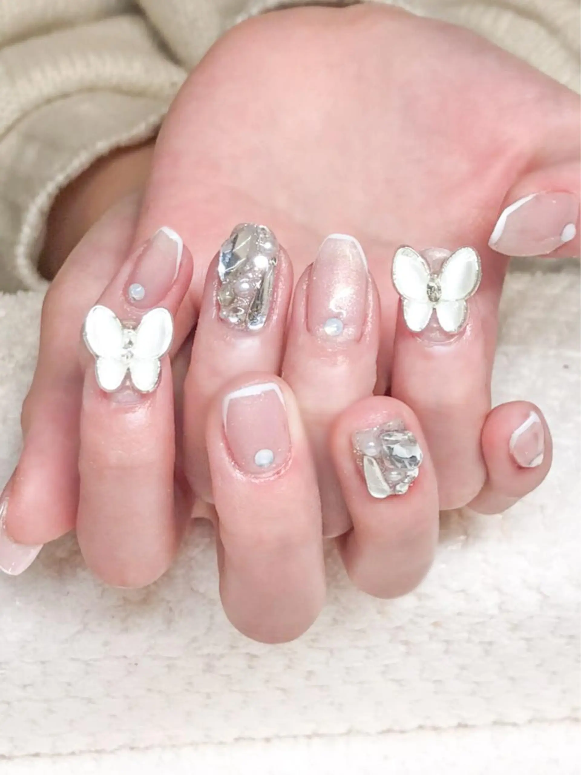 ネイル フレンチネイル ジェルネイル ガラスフレンチ キラキラネイル 韓国ネイル Nyanco Nailのネイルデザイン