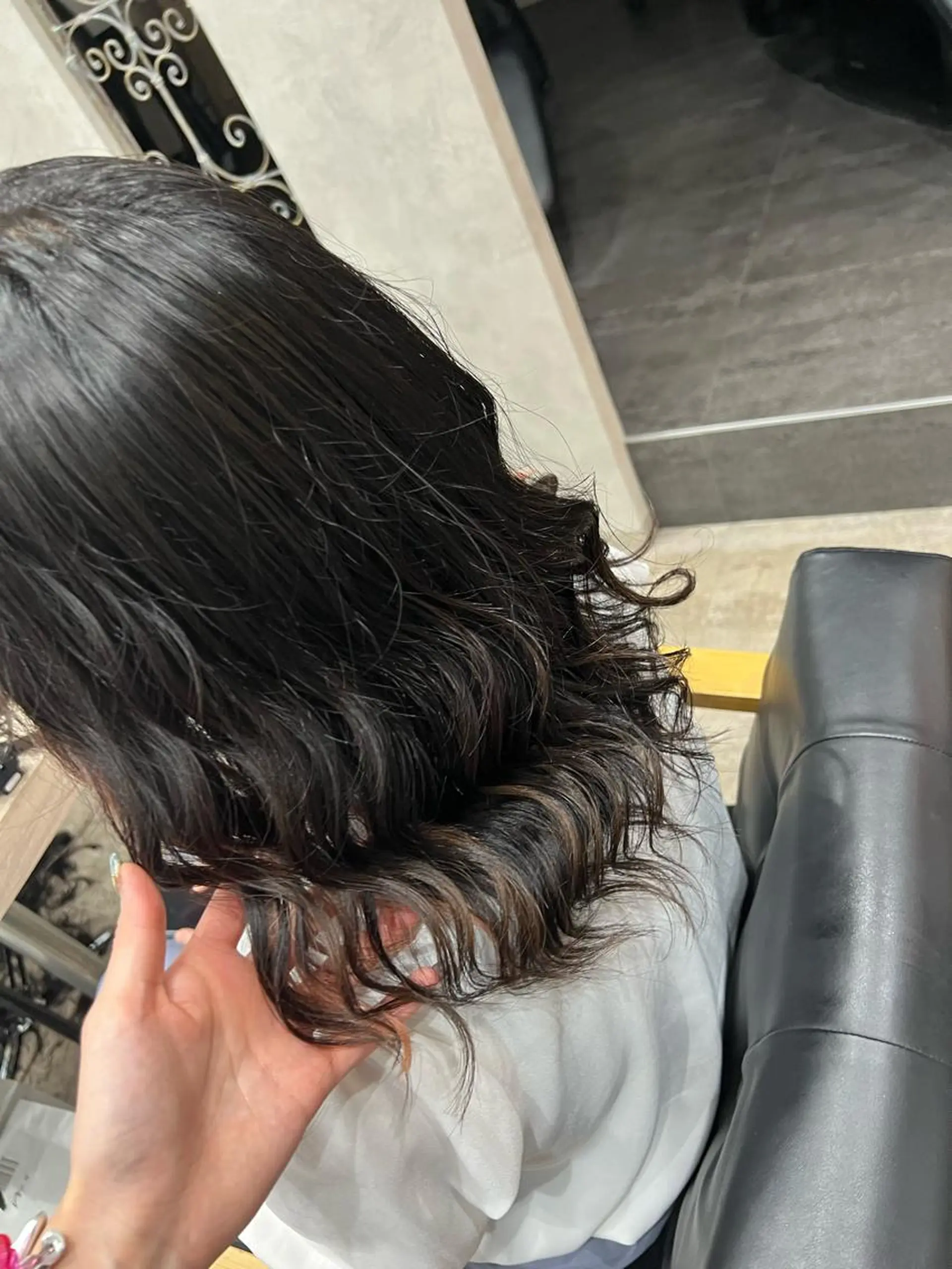 セミロング シールエクステ セミロングパーマ ボブ エクステ ハイライト ミルクティーハイトー ン💖副店長mikaのヘアスタイル