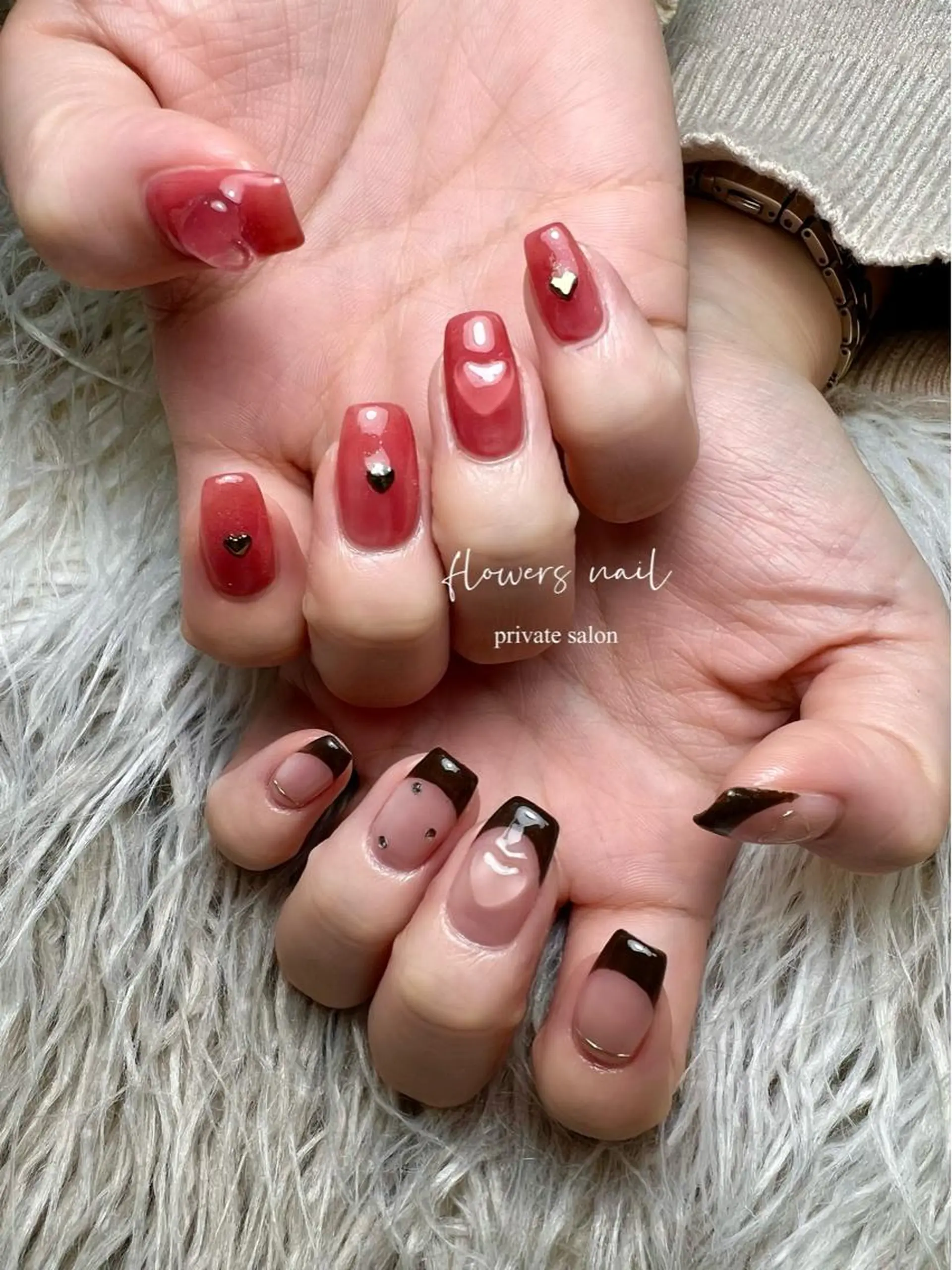 ネイル ジェルネイル ガーリー ハート 持ち込み パラジェル flowers nailのネイルデザイン