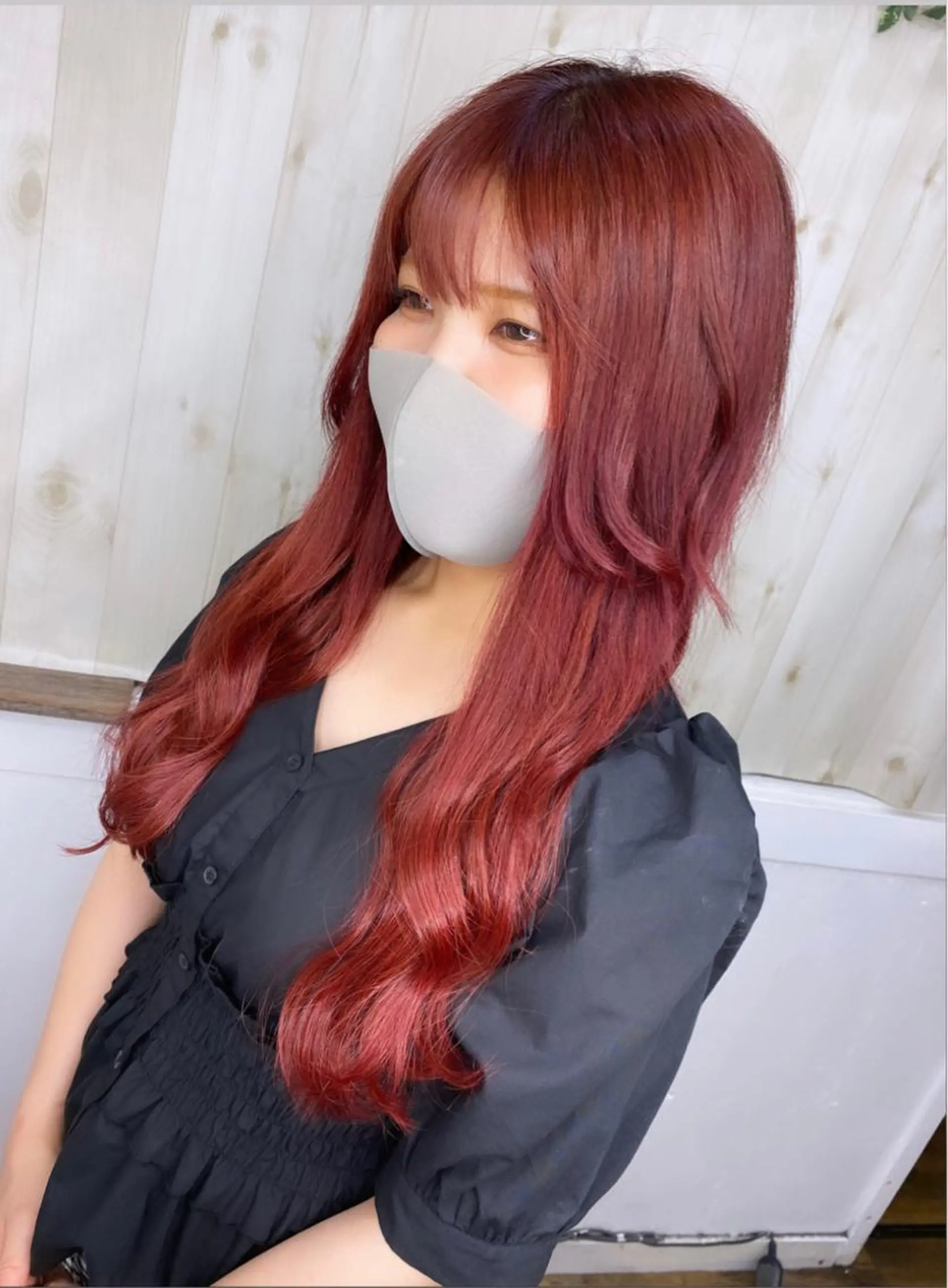ロング カラー ボルドーカラー レッドカラー エクステ アンククロス kyokaのヘアスタイル