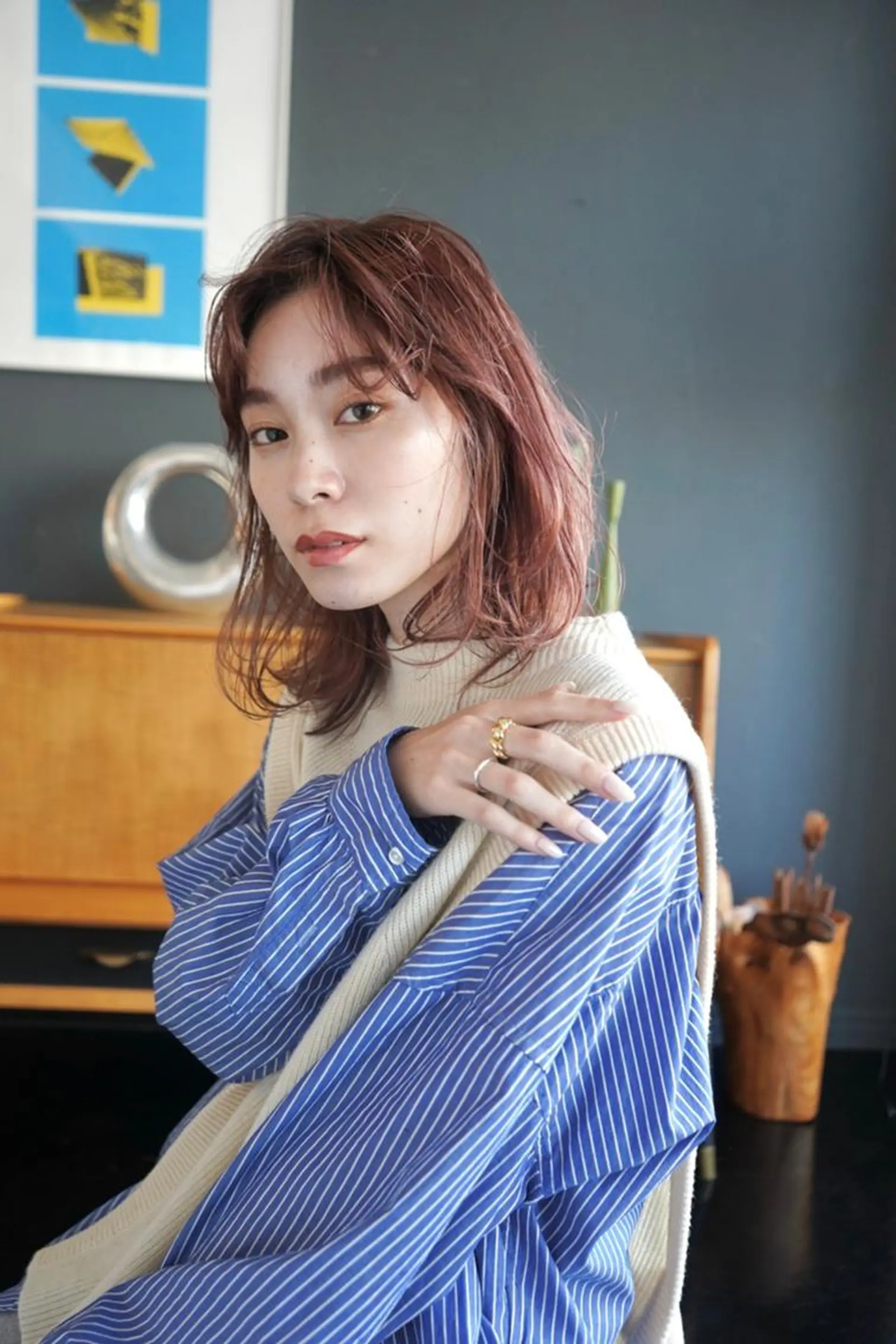 カラー ヘアアレンジ ミディアム パーマ カット ヘアカラー トリートメント ベージュ/ダブルカラ ー/新潟駅/青柳萌果のヘアスタイル