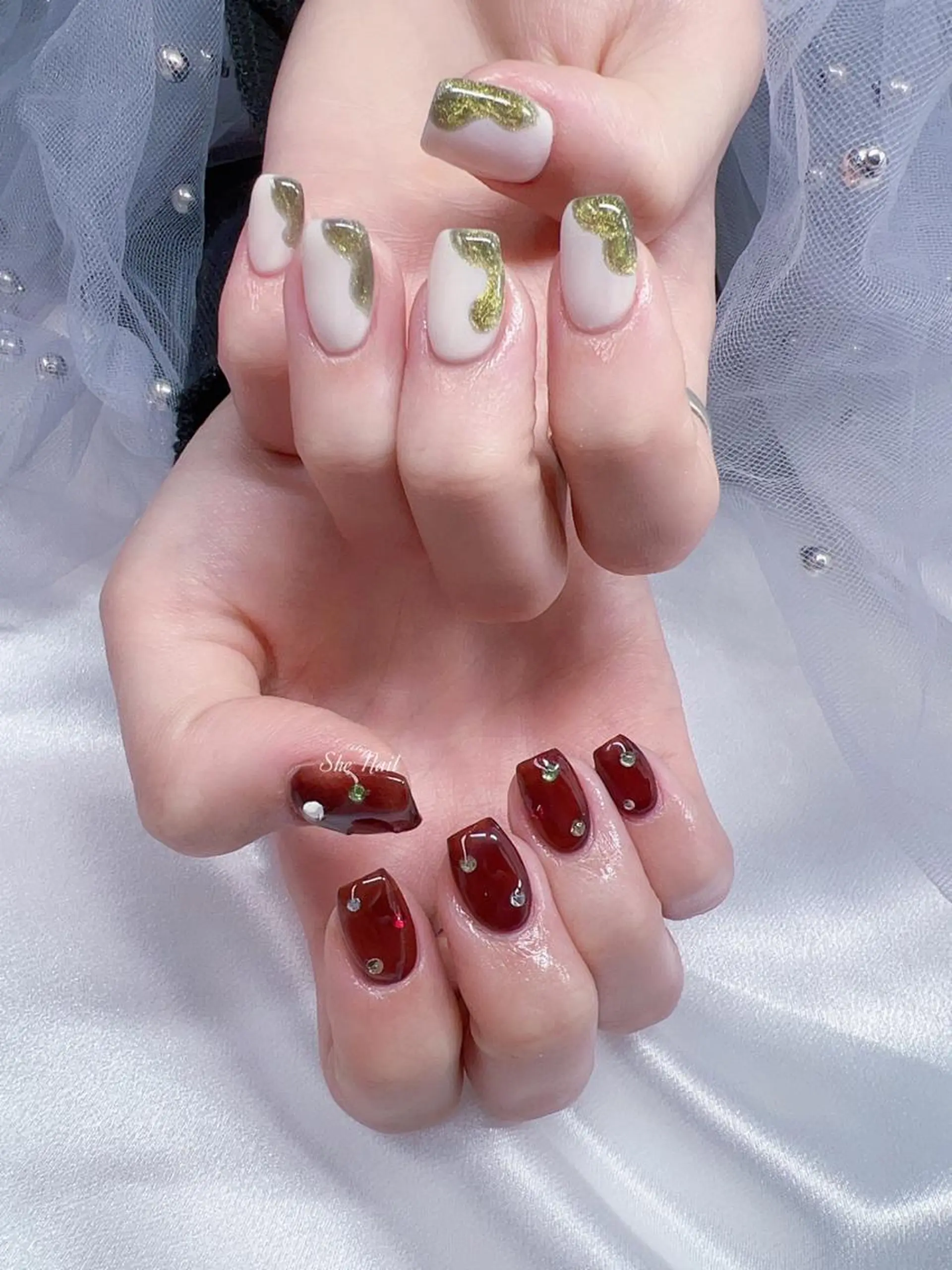 ネイル チークネイル 長さ出し フレンチネイル ガラスフレンチ 卒業式 She   Nail所属・ISA_ BELLAのネイルデザイン