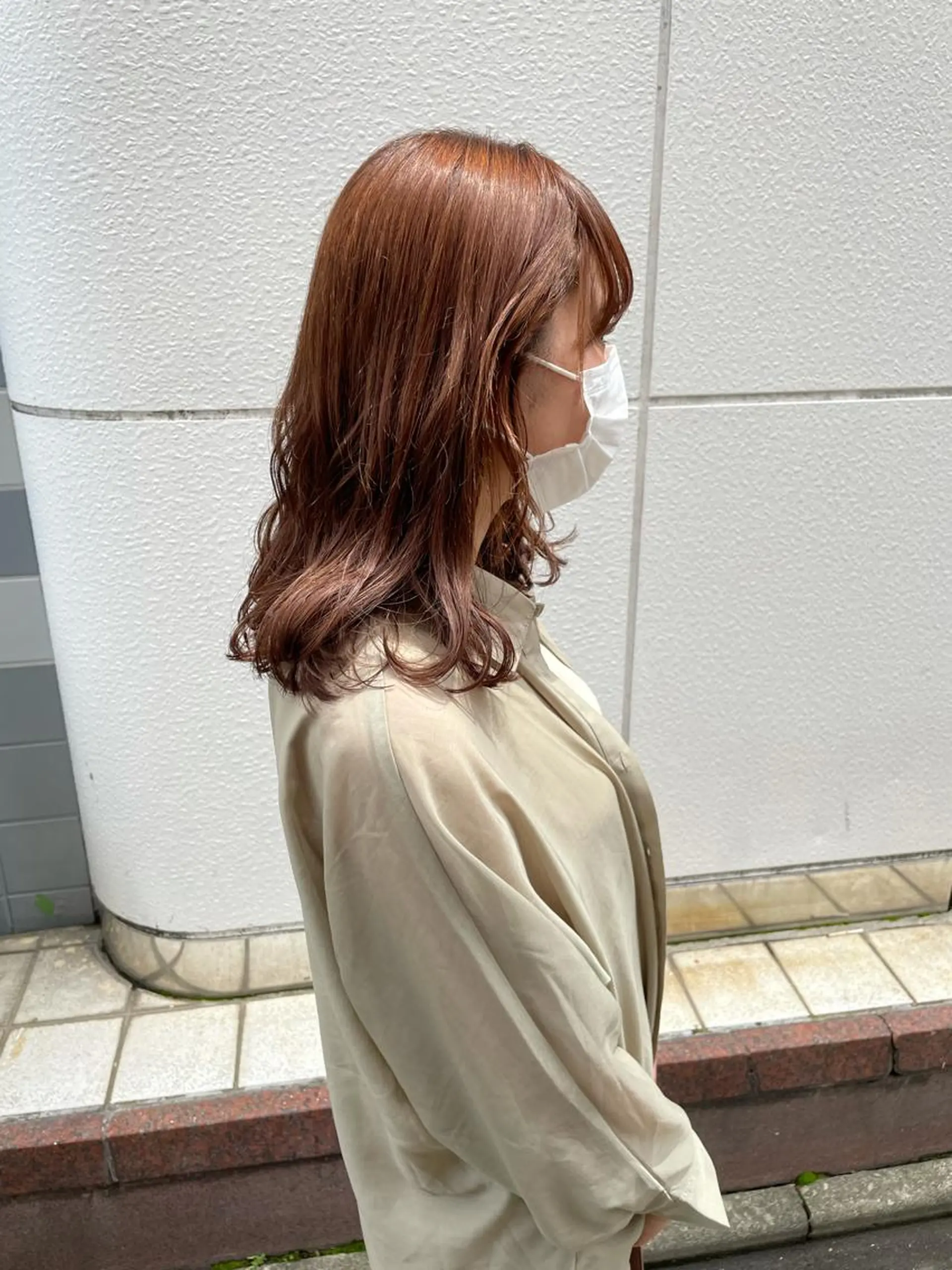 ミディアム カラー ブリーチ ブリーチなしカラー オレンジ 高橋 みく/ minim 暖色のヘアスタイル