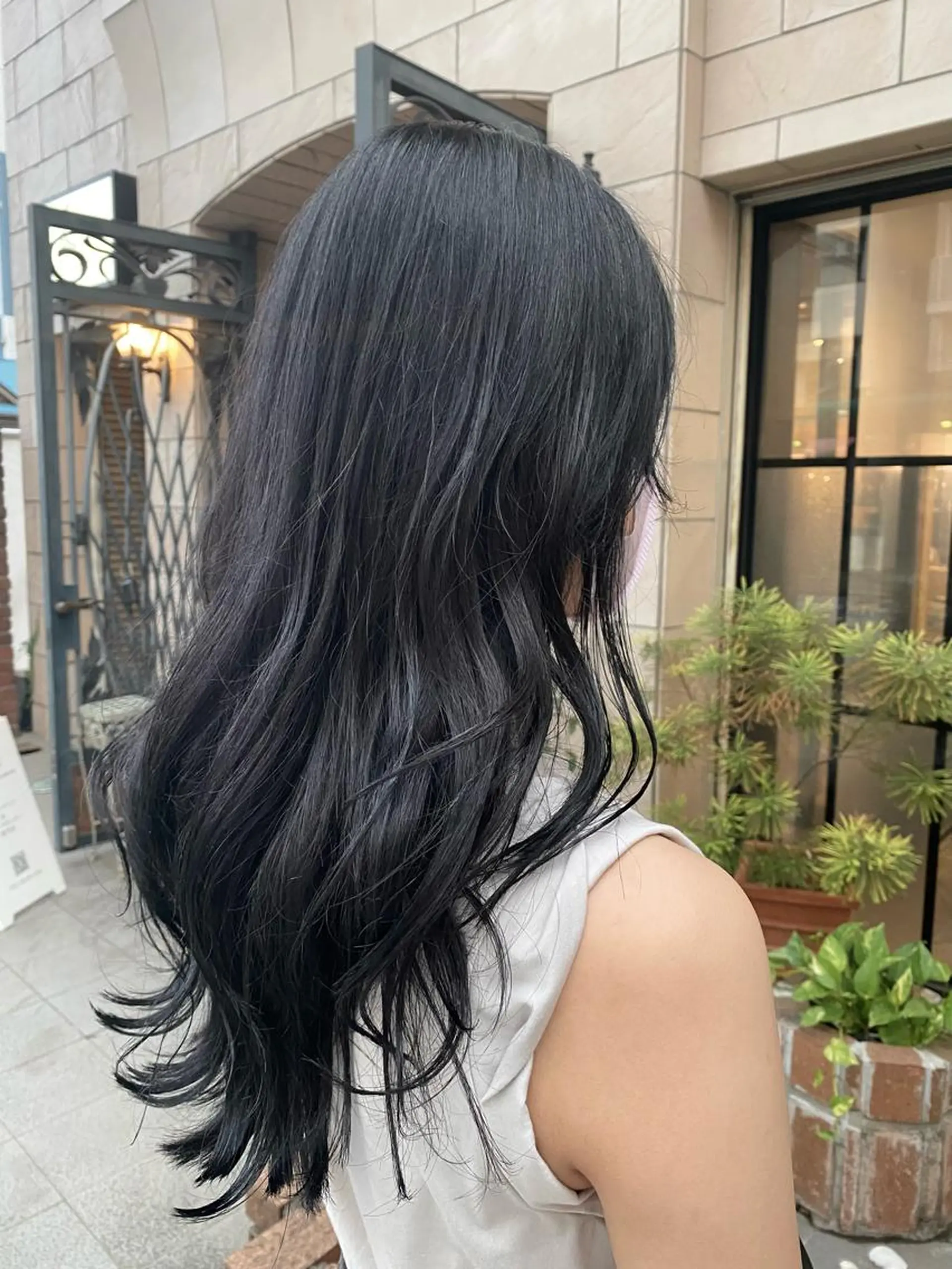 ロング カラー 黒髪 ブルーカラー ブルーブラック カット ケアカラーリスト✂️ SHIAN   フジのヘアスタイル