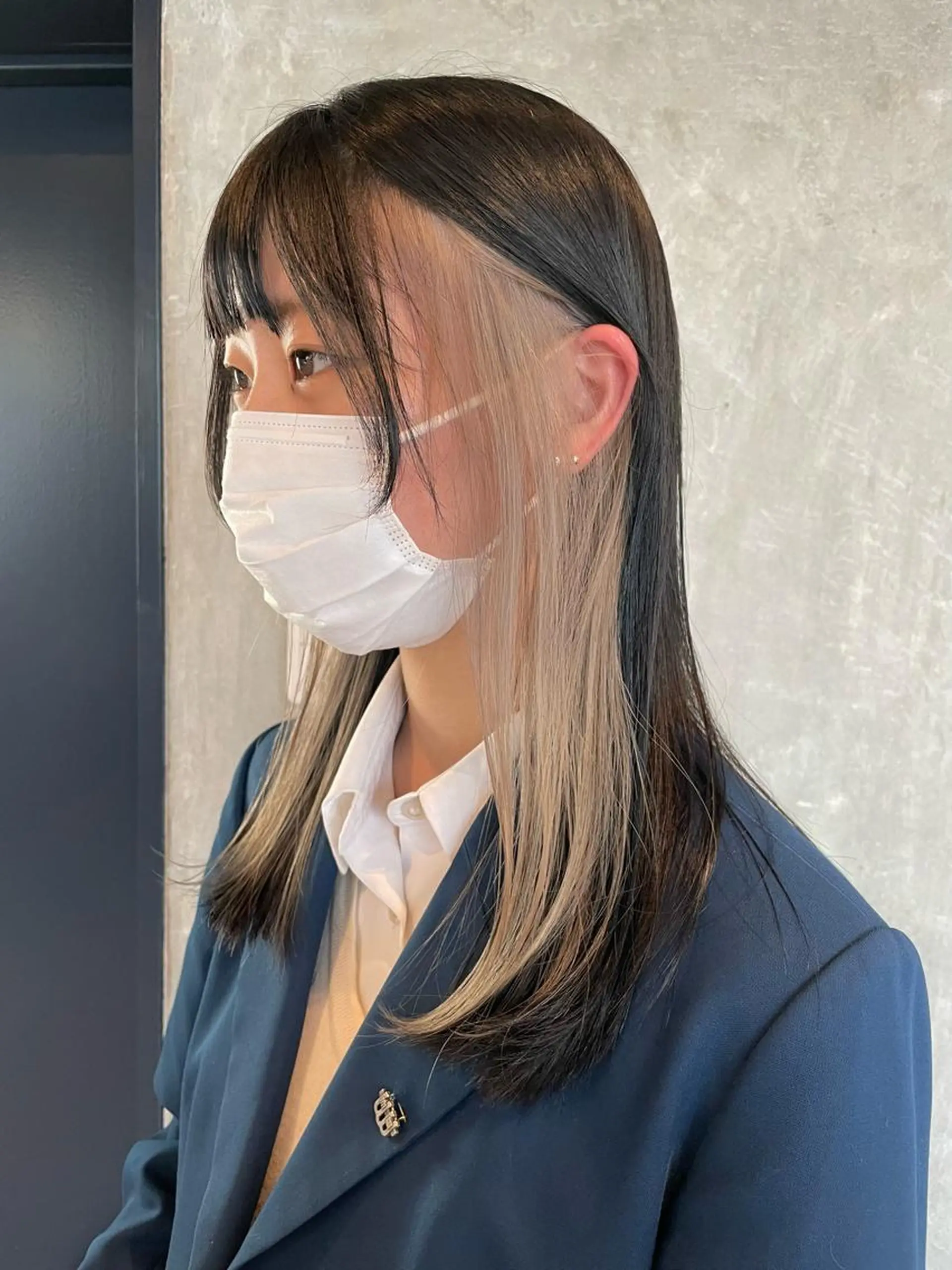 セミロング カラー ベージュカラー イヤリングカラー ホワイトベージュ 顔周りカット 姫カット risako🇰🇷 韓国ヘア/レイヤーのヘアスタイル