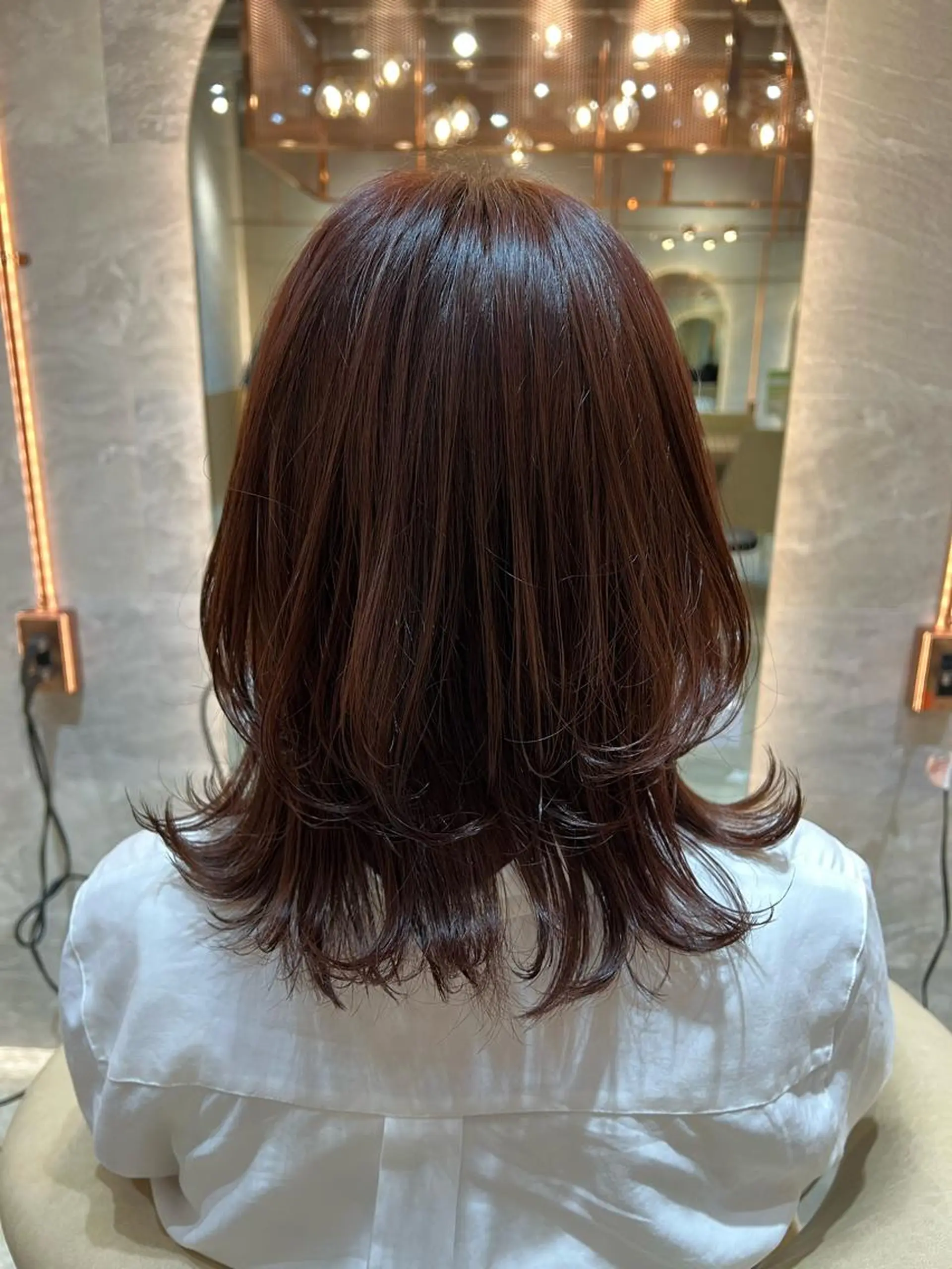 ミディアム カラー ボブ/巻ける縮毛矯正 /韓国レイヤーはなのヘアスタイル